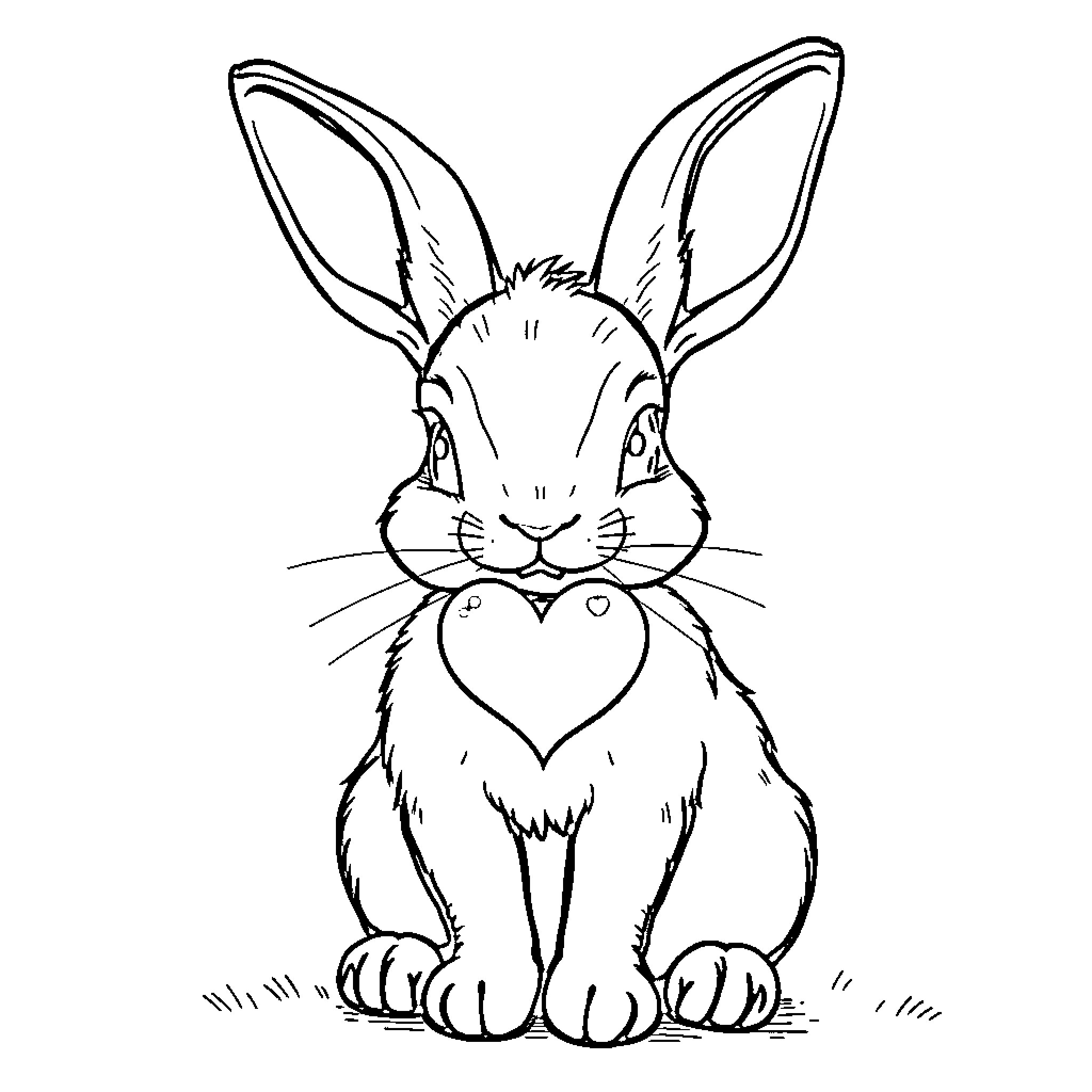 Rabbit with large ears sitting curiously Coloring Page (free black-and-white line drawing printable PDF for all, from beginners to advanced learners, including children, teens, adults, and seniors)