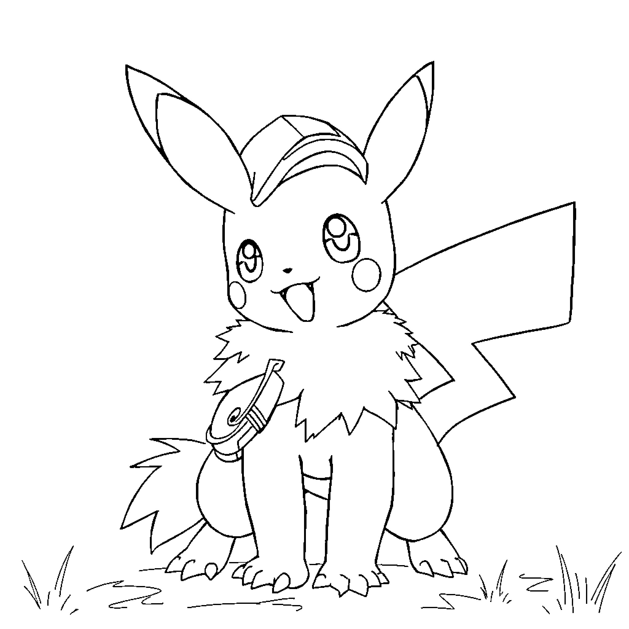 Pokémon character in playful pose Coloring Page (free black-and-white line drawing printable PDF for all, from beginners to advanced learners, including children, teens, adults, and seniors)