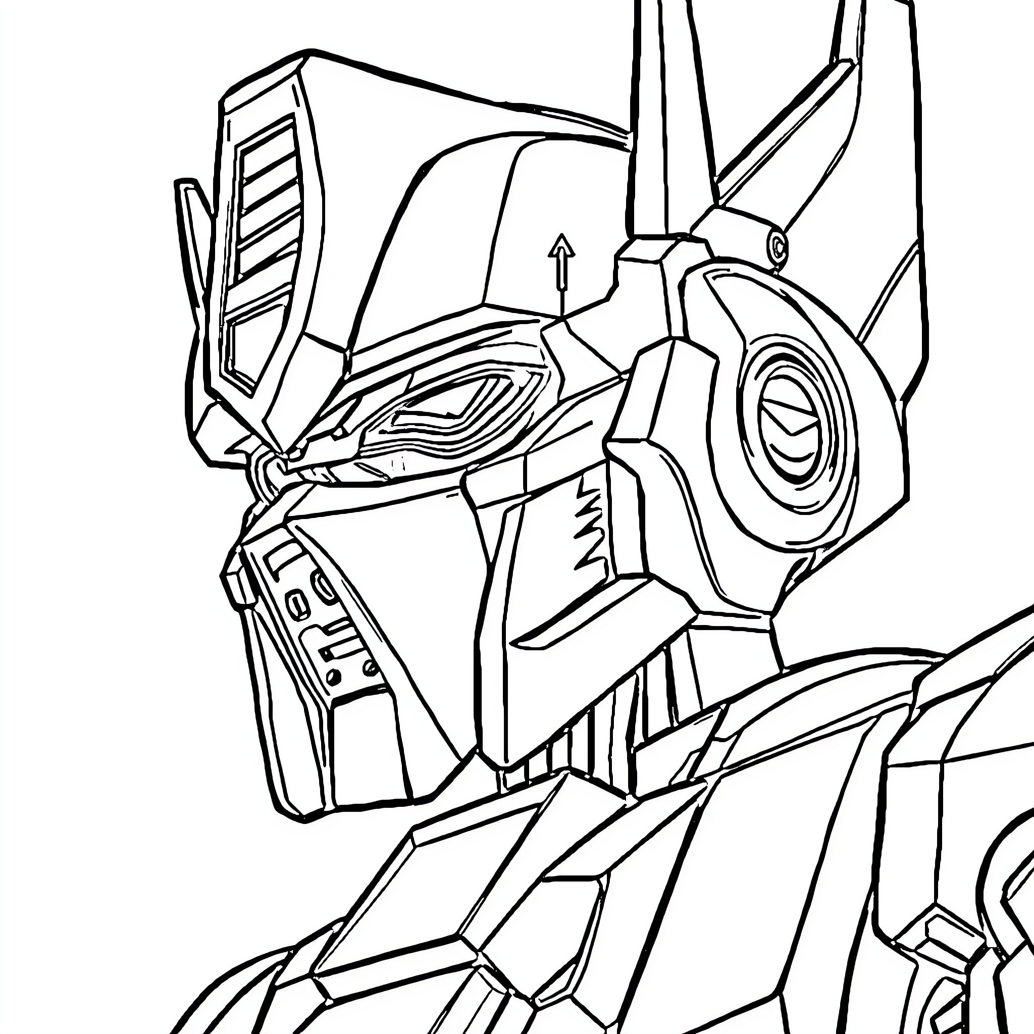 Transformer robot head close-up Coloring Page (free black-and-white line drawing printable PDF for all, from beginners to advanced learners, including children, teens, adults, and seniors)