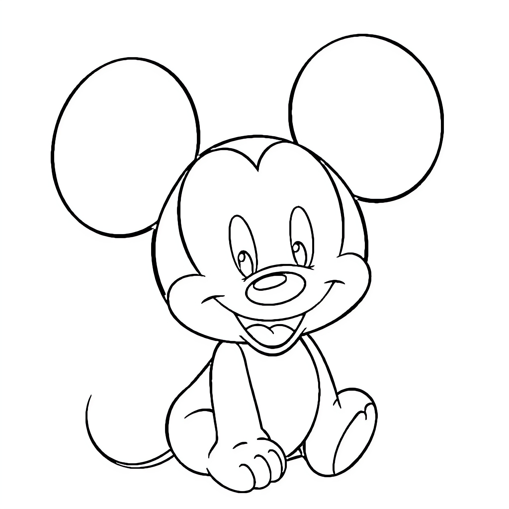 Mickey's Cheerful Pose Coloring Page (free black-and-white line drawing printable PDF for all, from beginners to advanced learners, including children, teens, adults, and seniors)