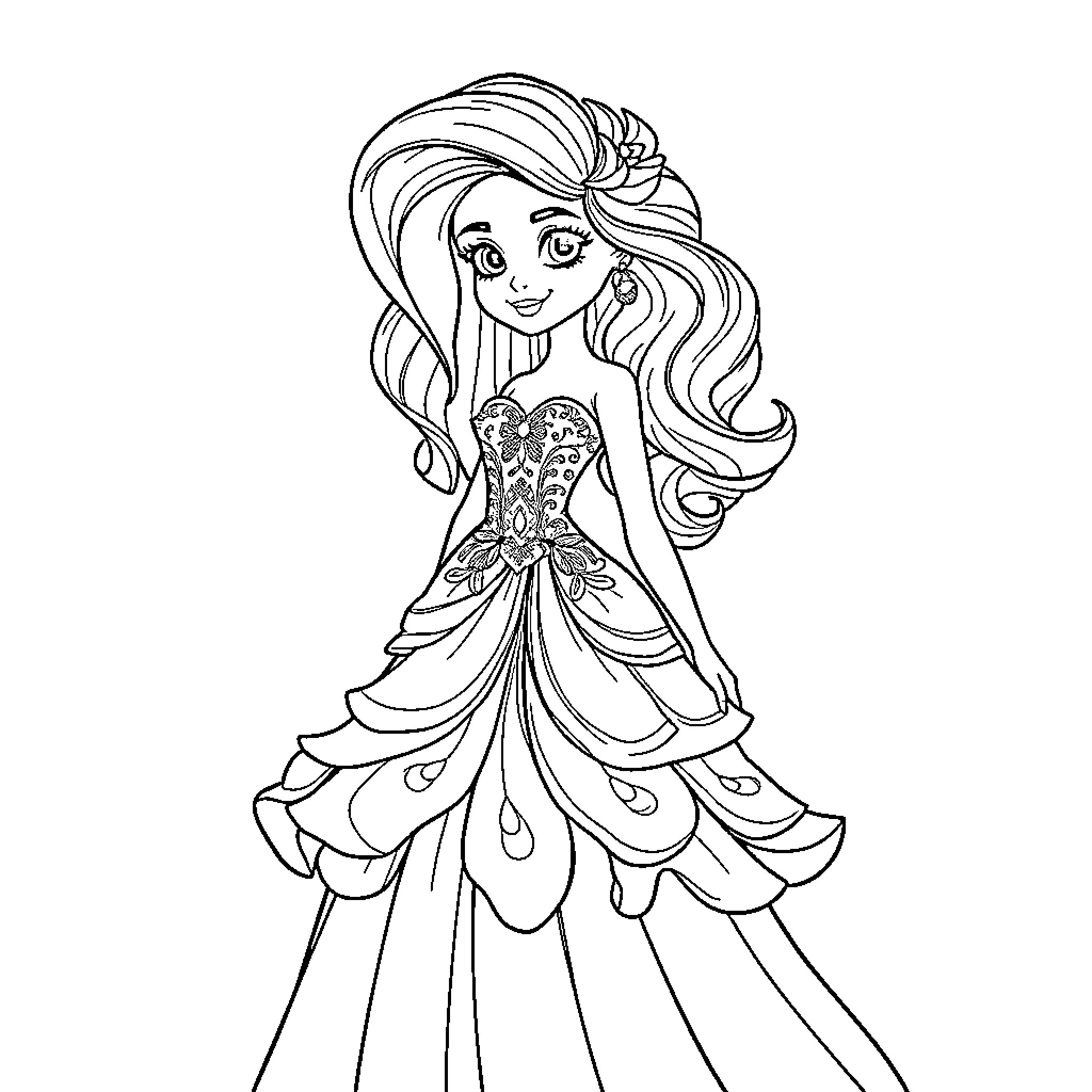 Bluey enjoying a fancy dress party Coloring Page (free black-and-white line drawing printable PDF for all, from beginners to advanced learners, including children, teens, adults, and seniors)