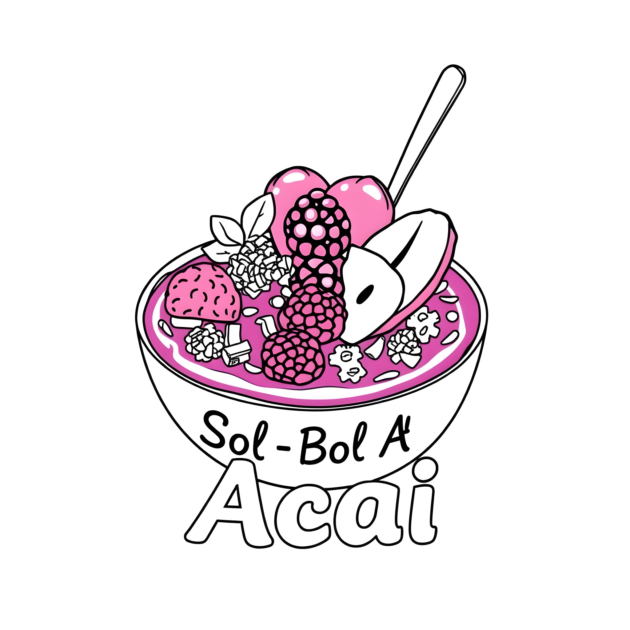 Acai Bowl with Vibrant Berries and Fruit Coloring Page (free black-and-white line drawing printable PDF for all, from beginners to advanced learners, including children, teens, adults, and seniors)