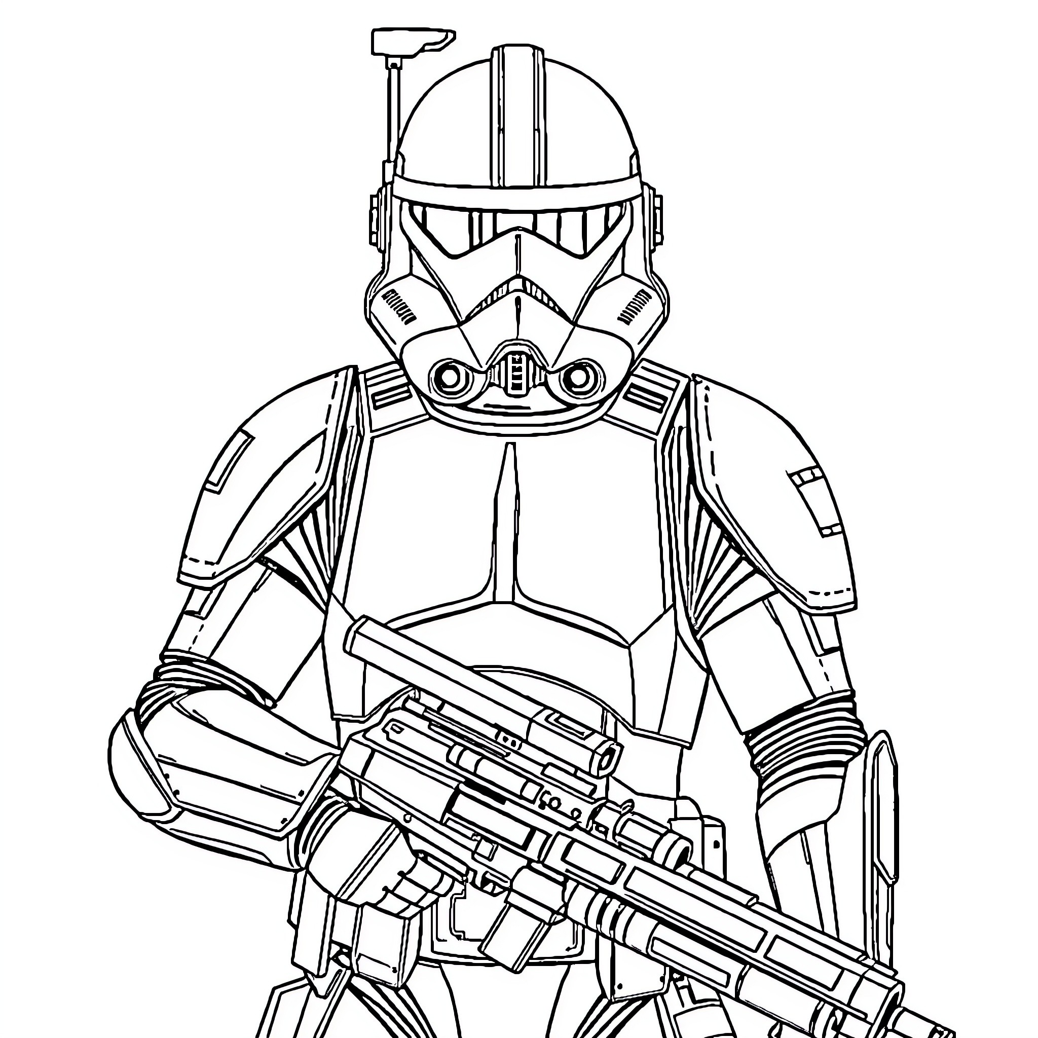 Captain Rex in Iconic Armored Uniform Coloring Page (free black-and-white line drawing printable PDF for all, from beginners to advanced learners, including children, teens, adults, and seniors)