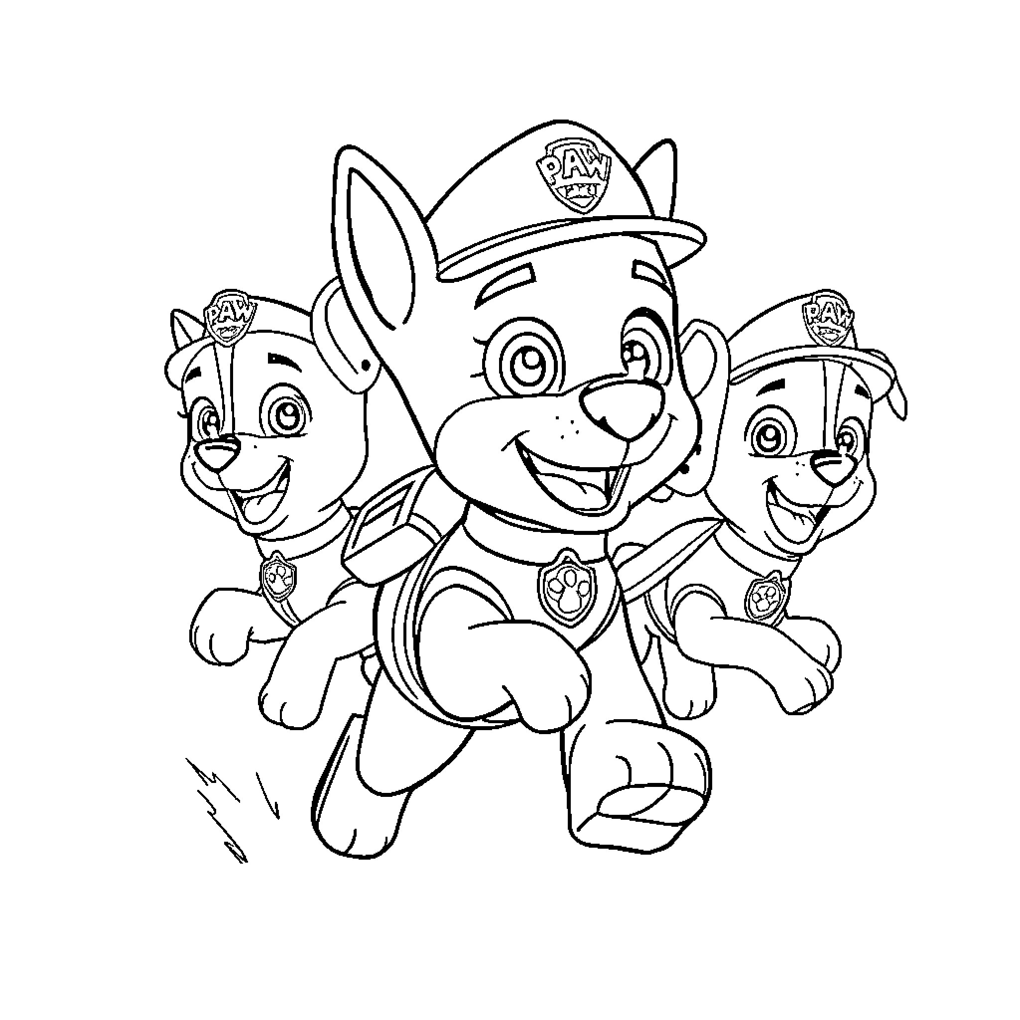 Chase for adventure with paw patrol pups Coloring Page (free black-and-white line drawing printable PDF for all, from beginners to advanced learners, including children, teens, adults, and seniors)
