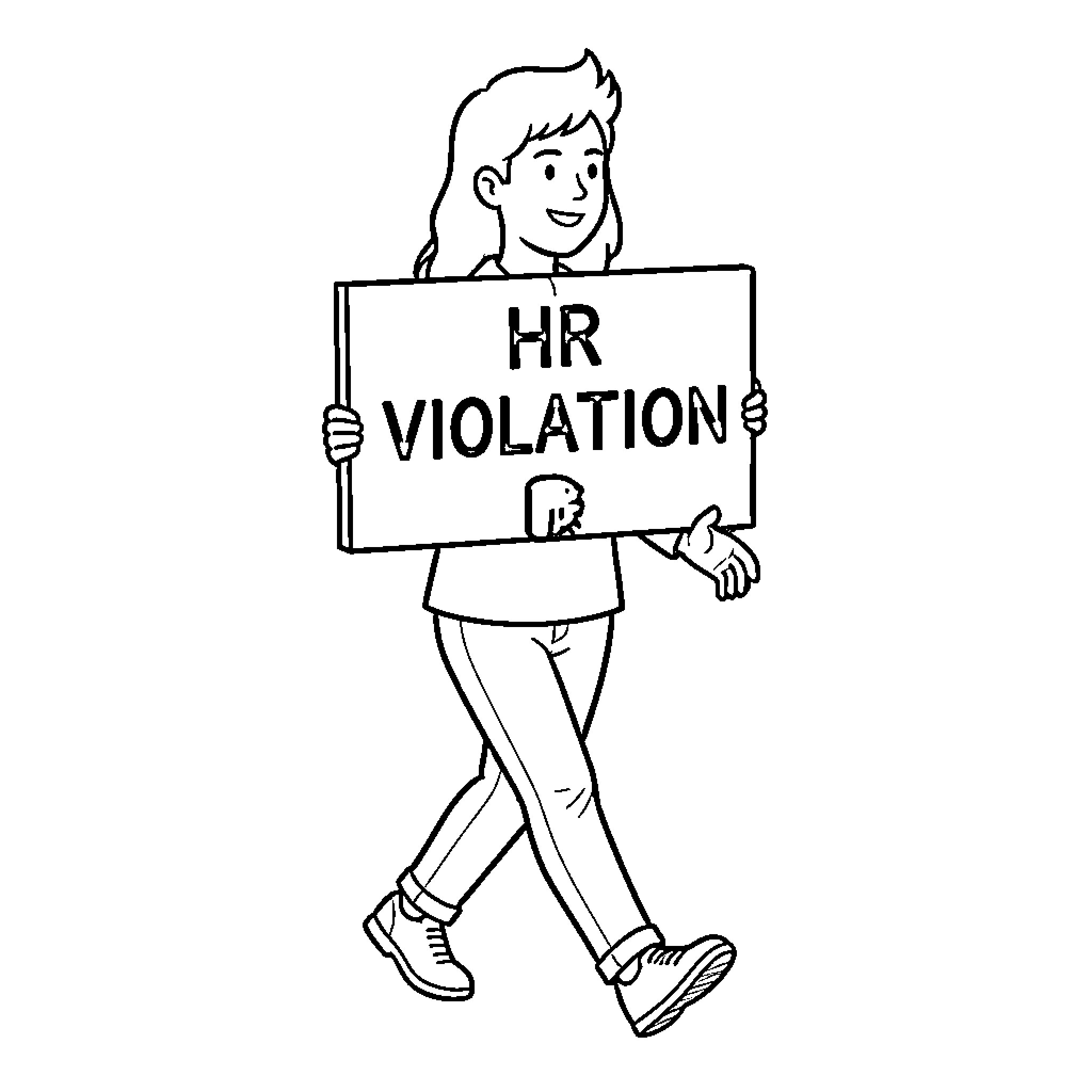 HR Violation: Employee Protesting HR Policy Coloring Page (free black-and-white line drawing printable PDF for all, from beginners to advanced learners, including children, teens, adults, and seniors)