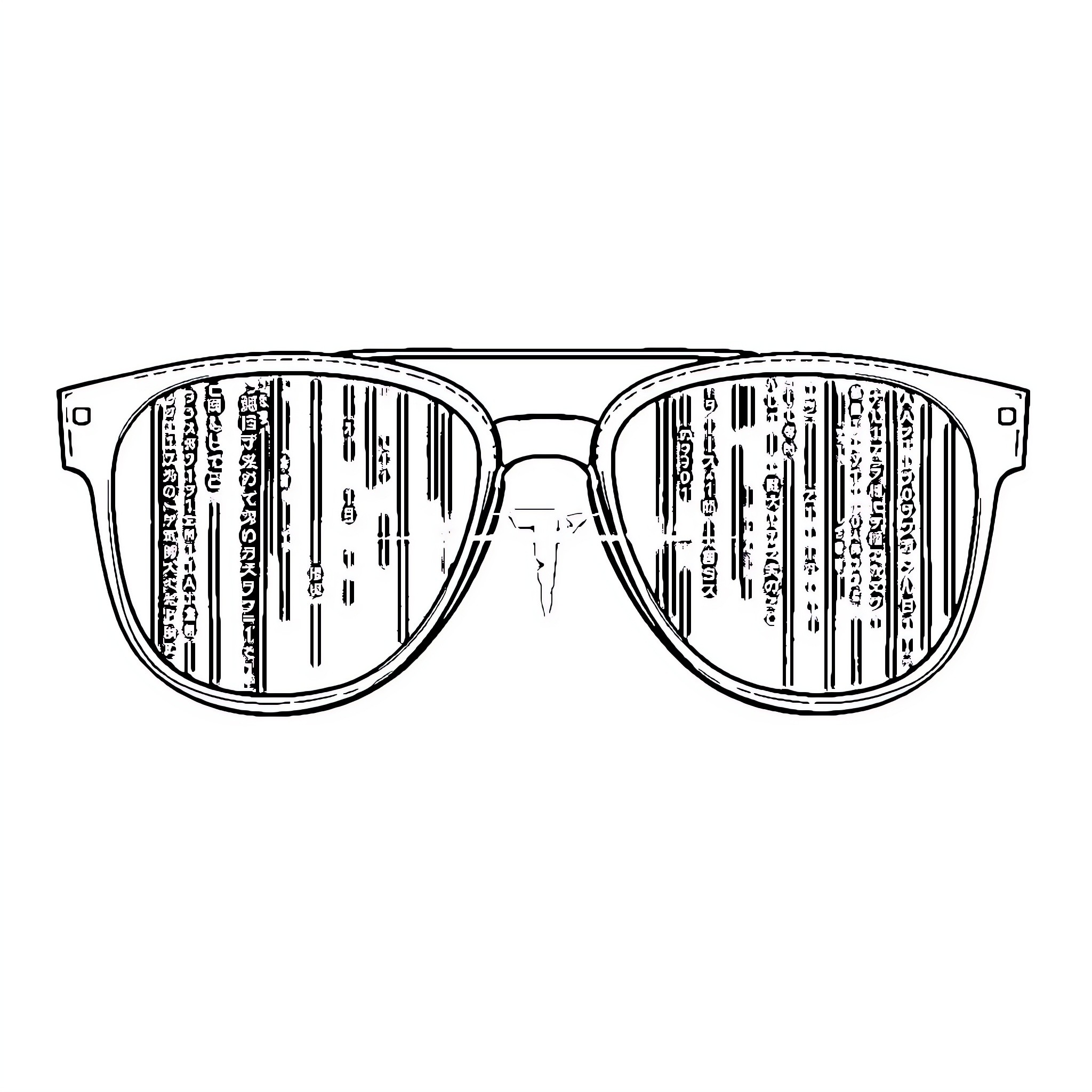 Sunglasses reflecting city skyline Coloring Page (free black-and-white line drawing printable PDF for all, from beginners to advanced learners, including children, teens, adults, and seniors)