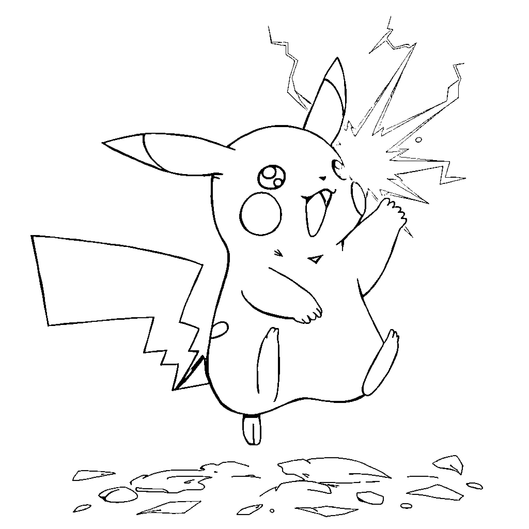 Pikachu unleashing electrifying power Coloring Page (free black-and-white line drawing printable PDF for all, from beginners to advanced learners, including children, teens, adults, and seniors)