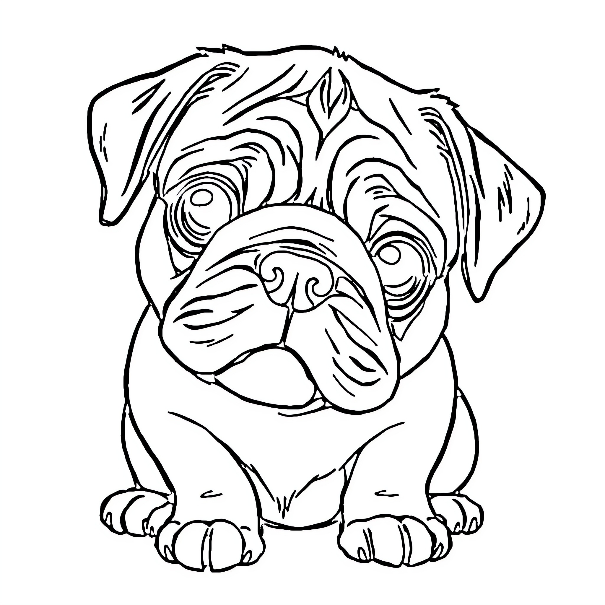Puggle pup in playful pose Coloring Page (free black-and-white line drawing printable PDF for all, from beginners to advanced learners, including children, teens, adults, and seniors)
