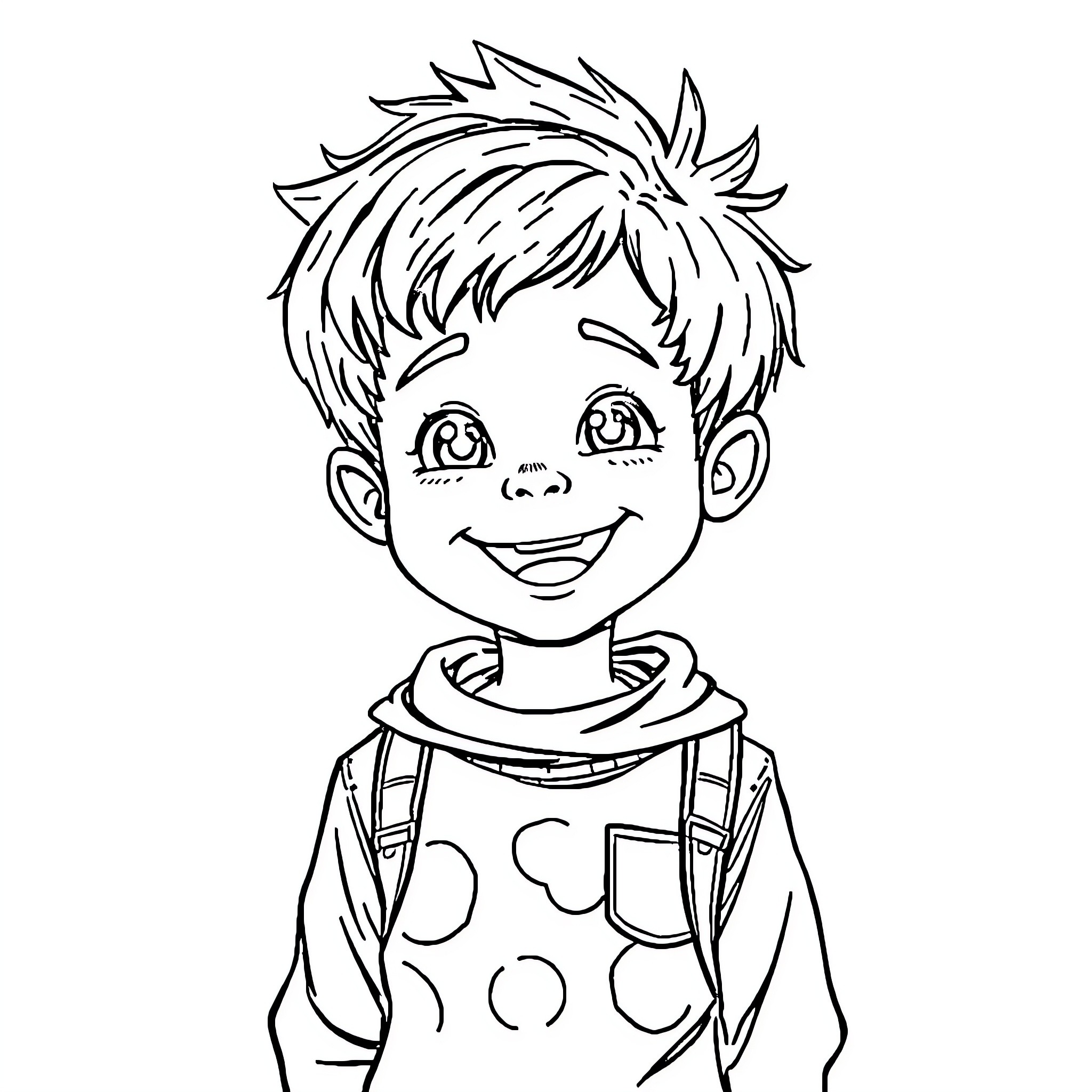 Boy in cheerful cartoon outfit Coloring Page (free black-and-white line drawing printable PDF for all, from beginners to advanced learners, including children, teens, adults, and seniors)