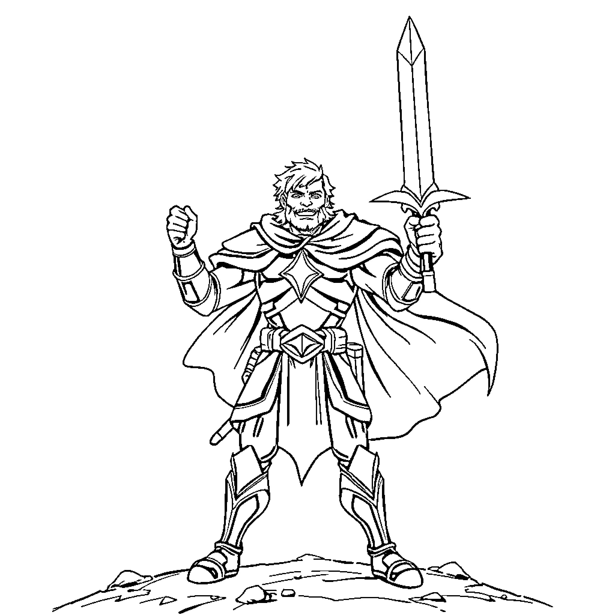 Danael, the Valiant Knight Wielding a Mighty Sword Coloring Page (free black-and-white line drawing printable PDF for all, from beginners to advanced learners, including children, teens, adults, and seniors)