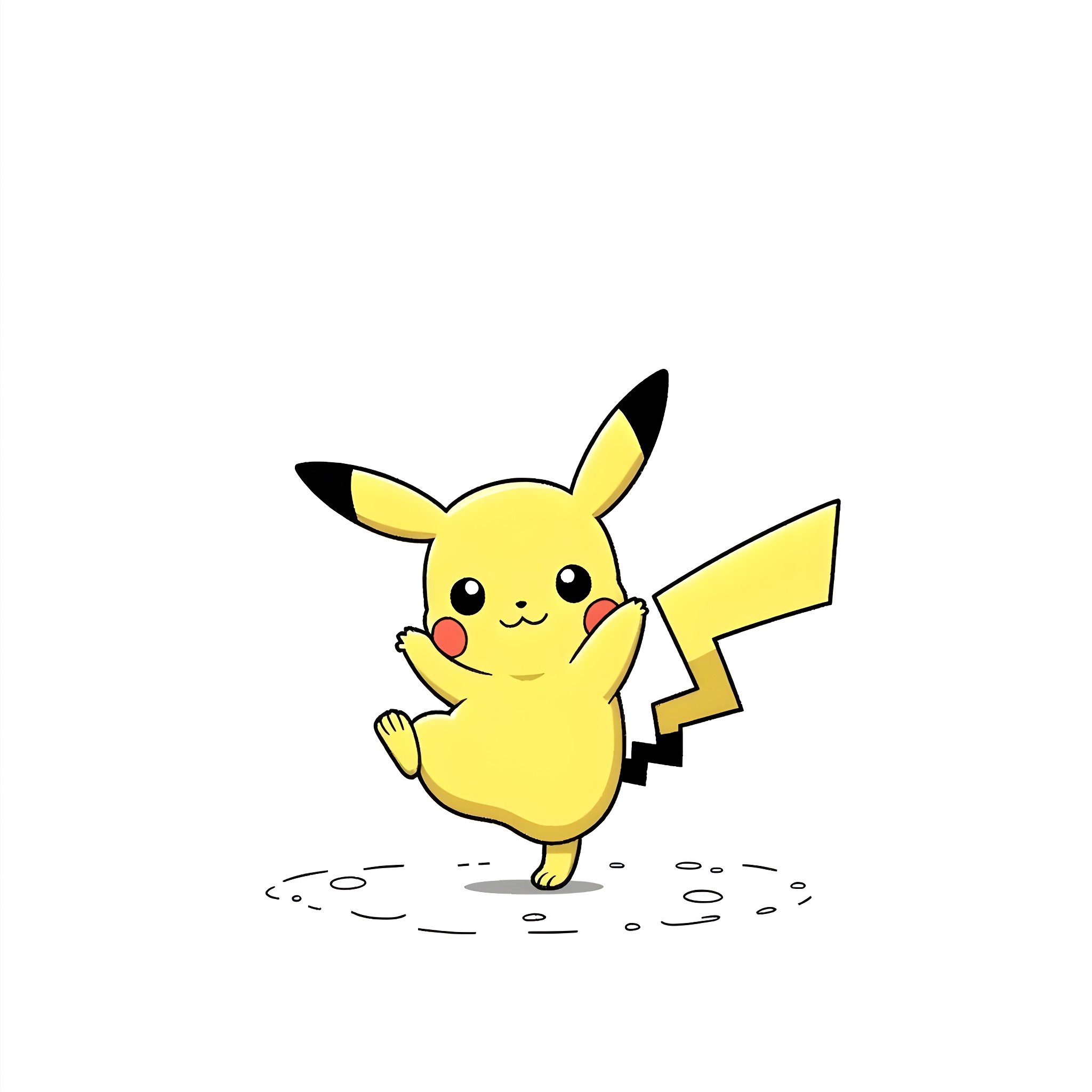 Pikachu happily hopping around Coloring Page (free black-and-white line drawing printable PDF for all, from beginners to advanced learners, including children, teens, adults, and seniors)