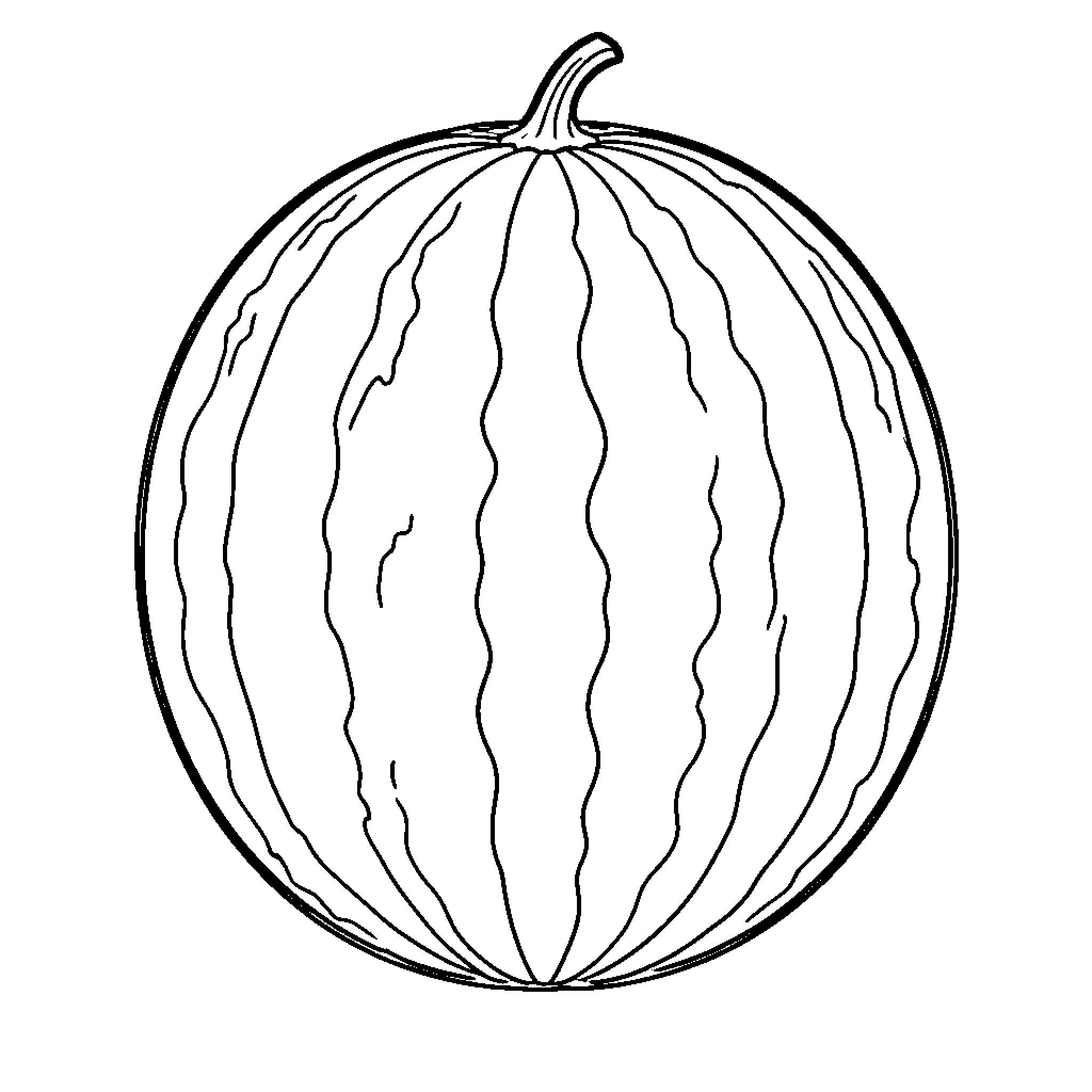 Watermelon sitting alone on a plain background Coloring Page (free black-and-white line drawing printable PDF for all, from beginners to advanced learners, including children, teens, adults, and seniors)