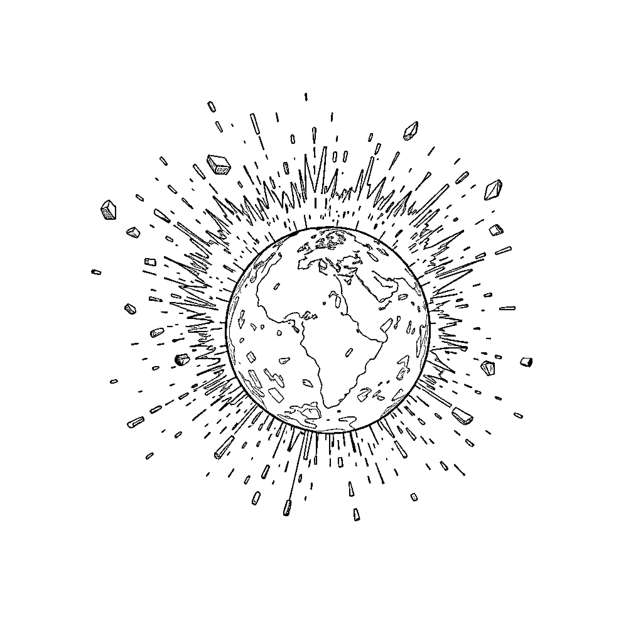 Earth radiating energy and connection Coloring Page (free black-and-white line drawing printable PDF for all, from beginners to advanced learners, including children, teens, adults, and seniors)