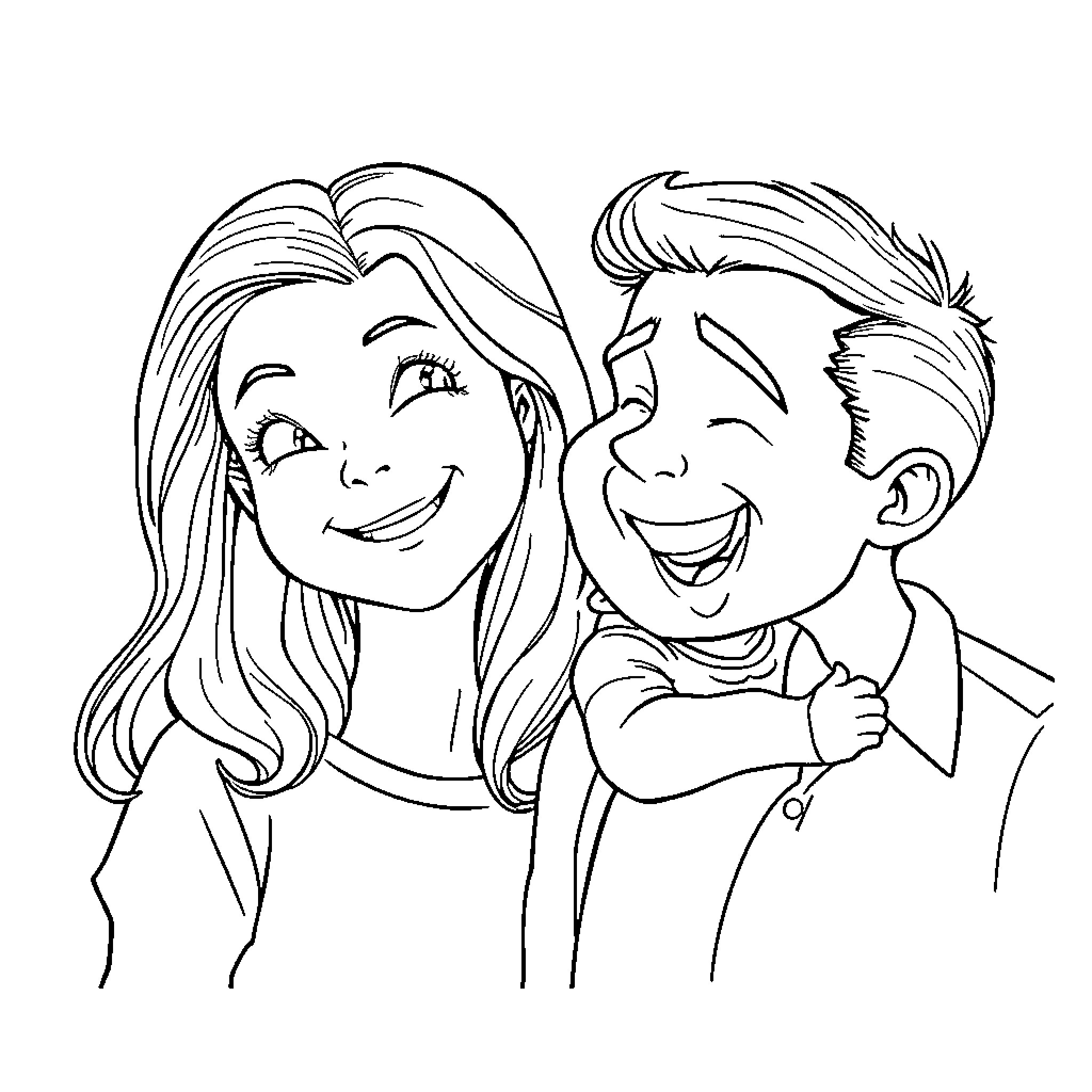 Family enjoying a happy moment together Coloring Page (free black-and-white line drawing printable PDF for all, from beginners to advanced learners, including children, teens, adults, and seniors)