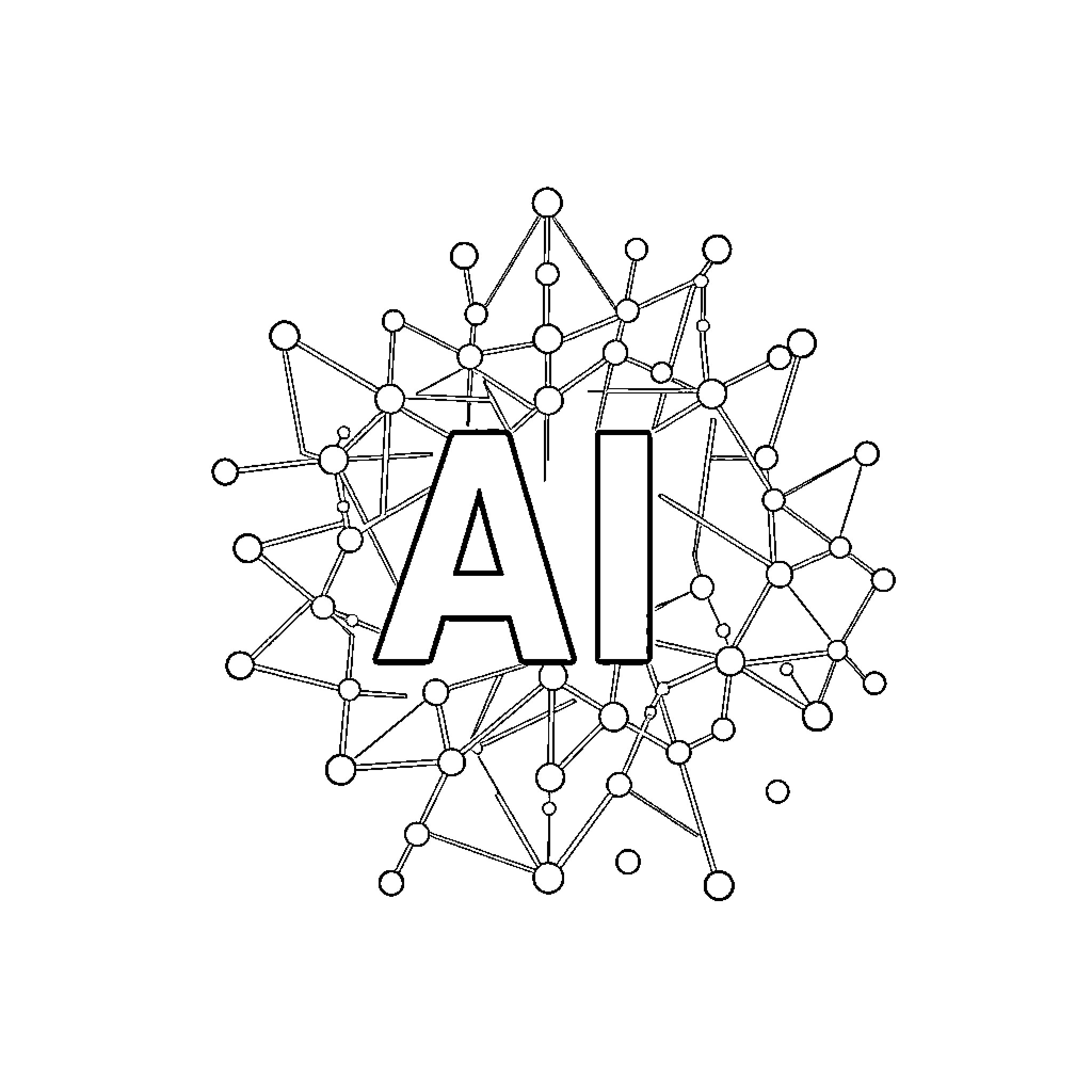 Logo of AI with connected network Coloring Page (free black-and-white line drawing printable PDF for all, from beginners to advanced learners, including children, teens, adults, and seniors)