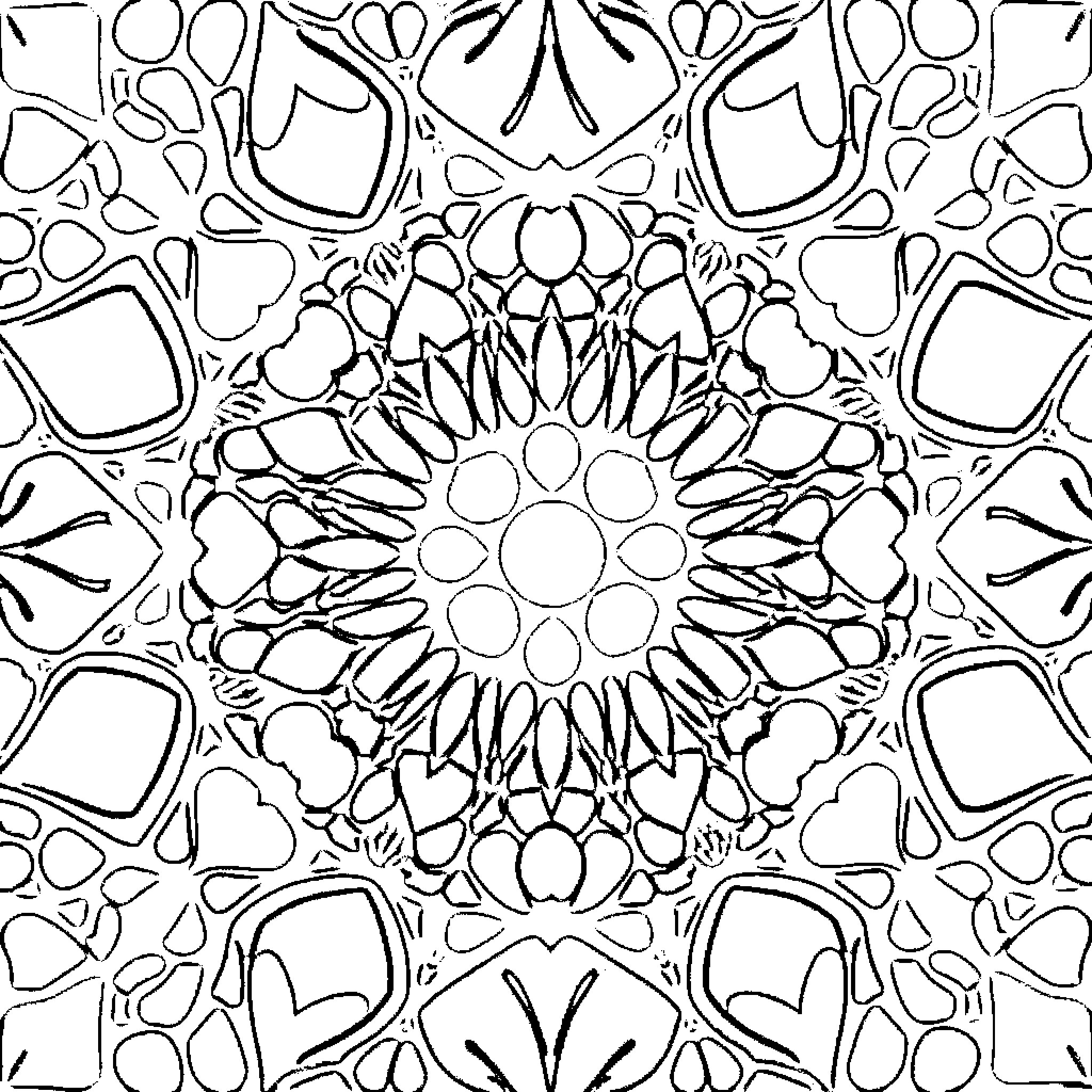 Mosaic of Abstract Shapes and Patterns Coloring Page (free black-and-white line drawing printable PDF for all, from beginners to advanced learners, including children, teens, adults, and seniors)