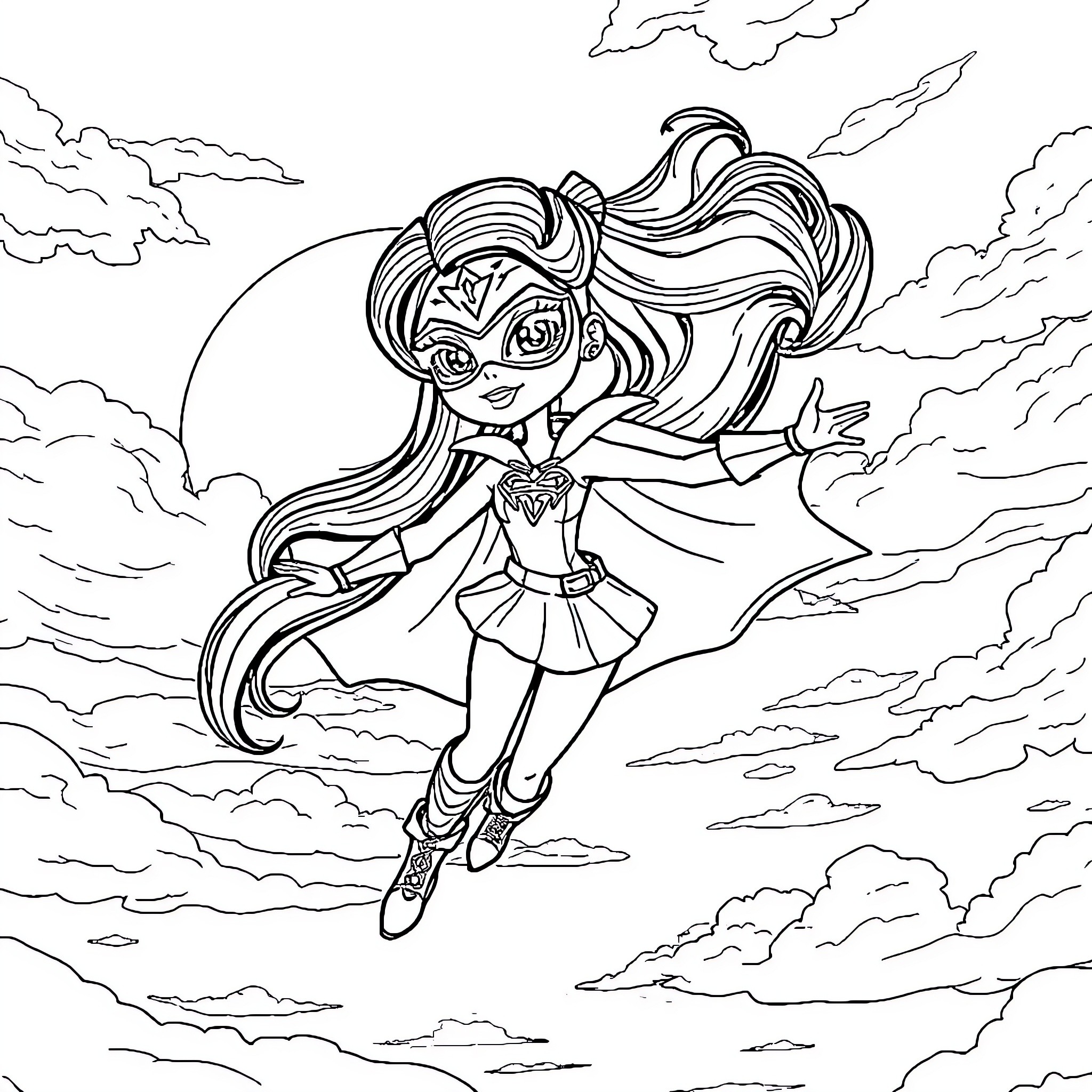 Jade's Heroic Adventure in the Skies Coloring Page (free black-and-white line drawing printable PDF for all, from beginners to advanced learners, including children, teens, adults, and seniors)