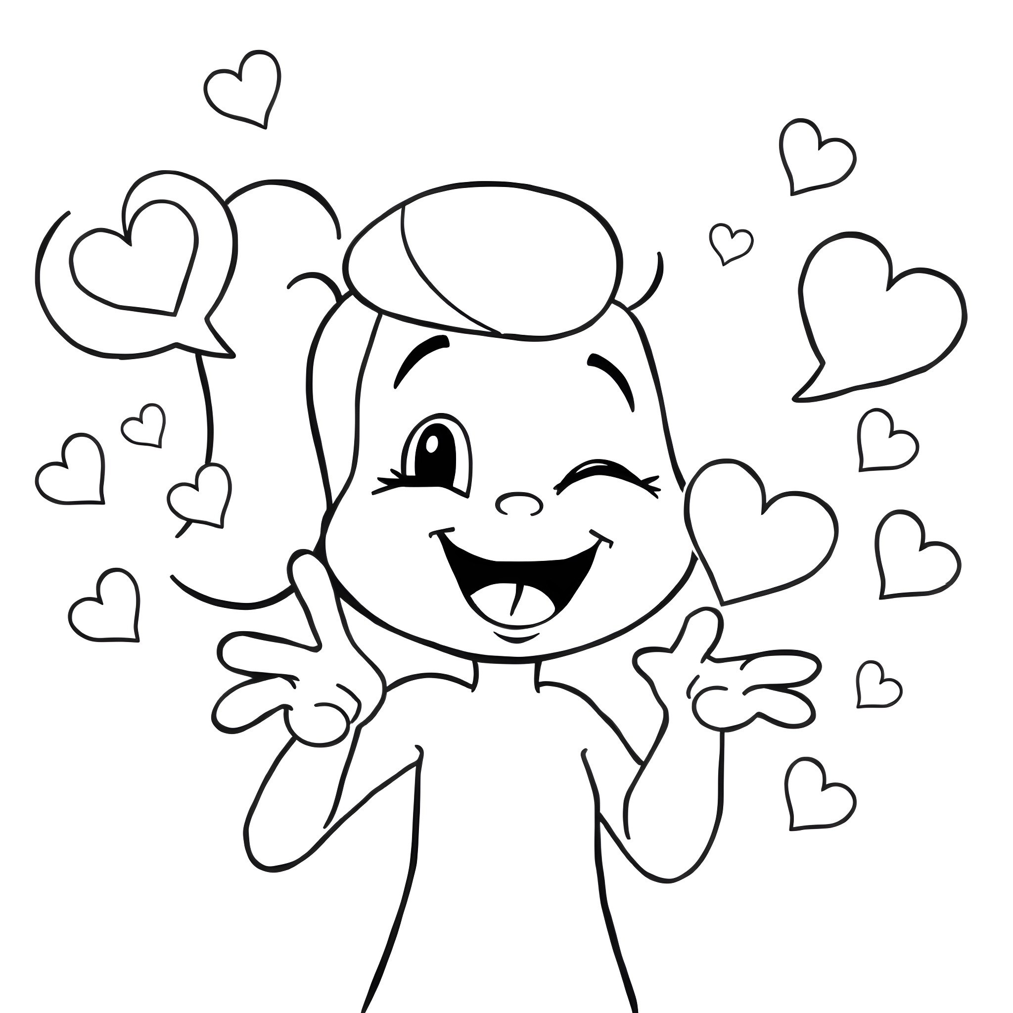 F1nn5ter's Heartfelt Celebration Coloring Page (free black-and-white line drawing printable PDF for all, from beginners to advanced learners, including children, teens, adults, and seniors)