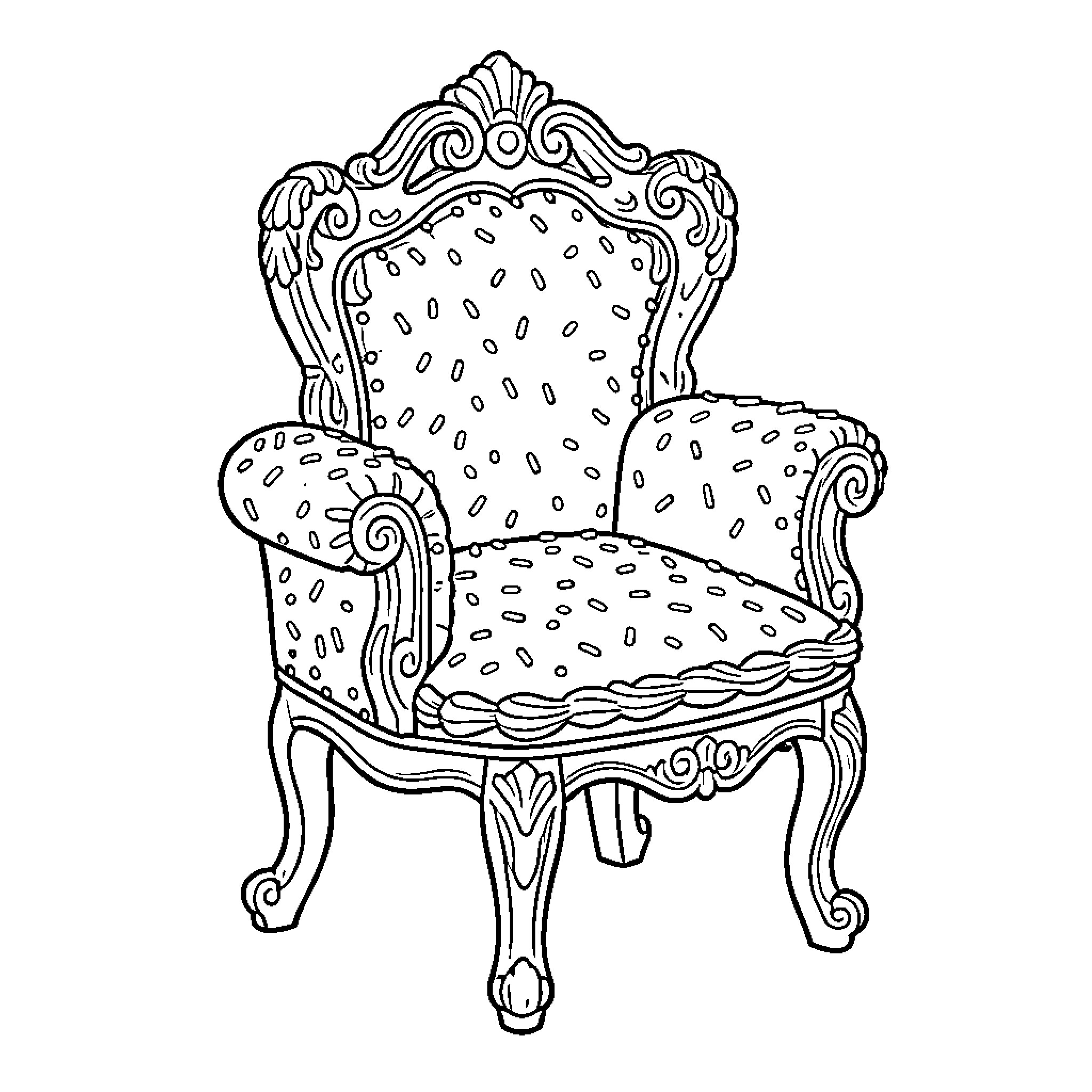 Chair with Ornate Design and Patterned Upholstery Coloring Page (free black-and-white line drawing printable PDF for all, from beginners to advanced learners, including children, teens, adults, and seniors)