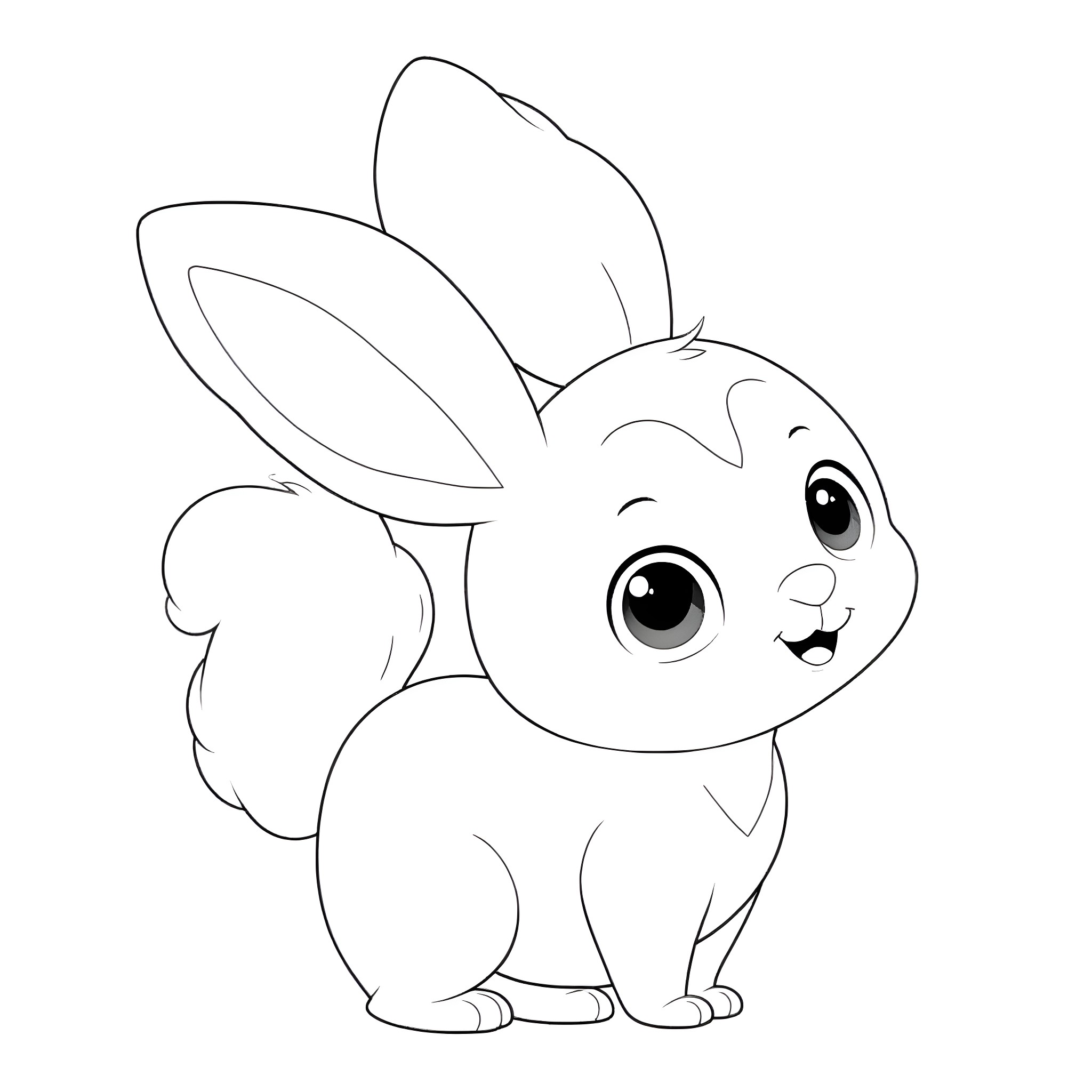 Sprunki the Cute Bunny Smiling Coloring Page (free black-and-white line drawing printable PDF for all, from beginners to advanced learners, including children, teens, adults, and seniors)