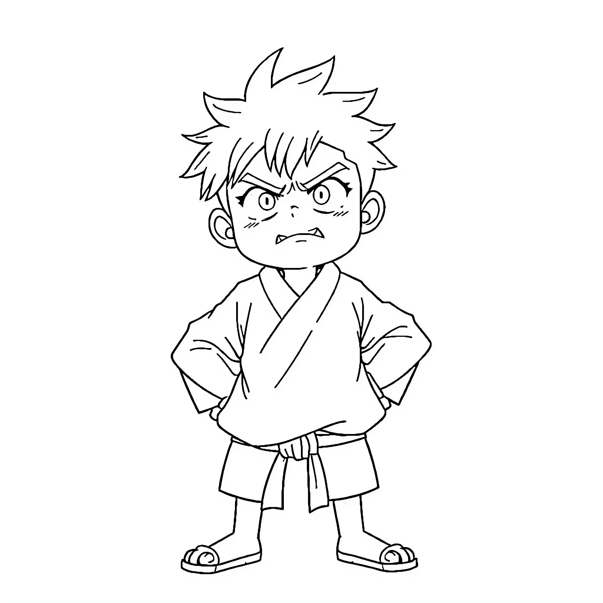 Zenitsu in Determined Martial Arts Stance Coloring Page (free black-and-white line drawing printable PDF for all, from beginners to advanced learners, including children, teens, adults, and seniors)