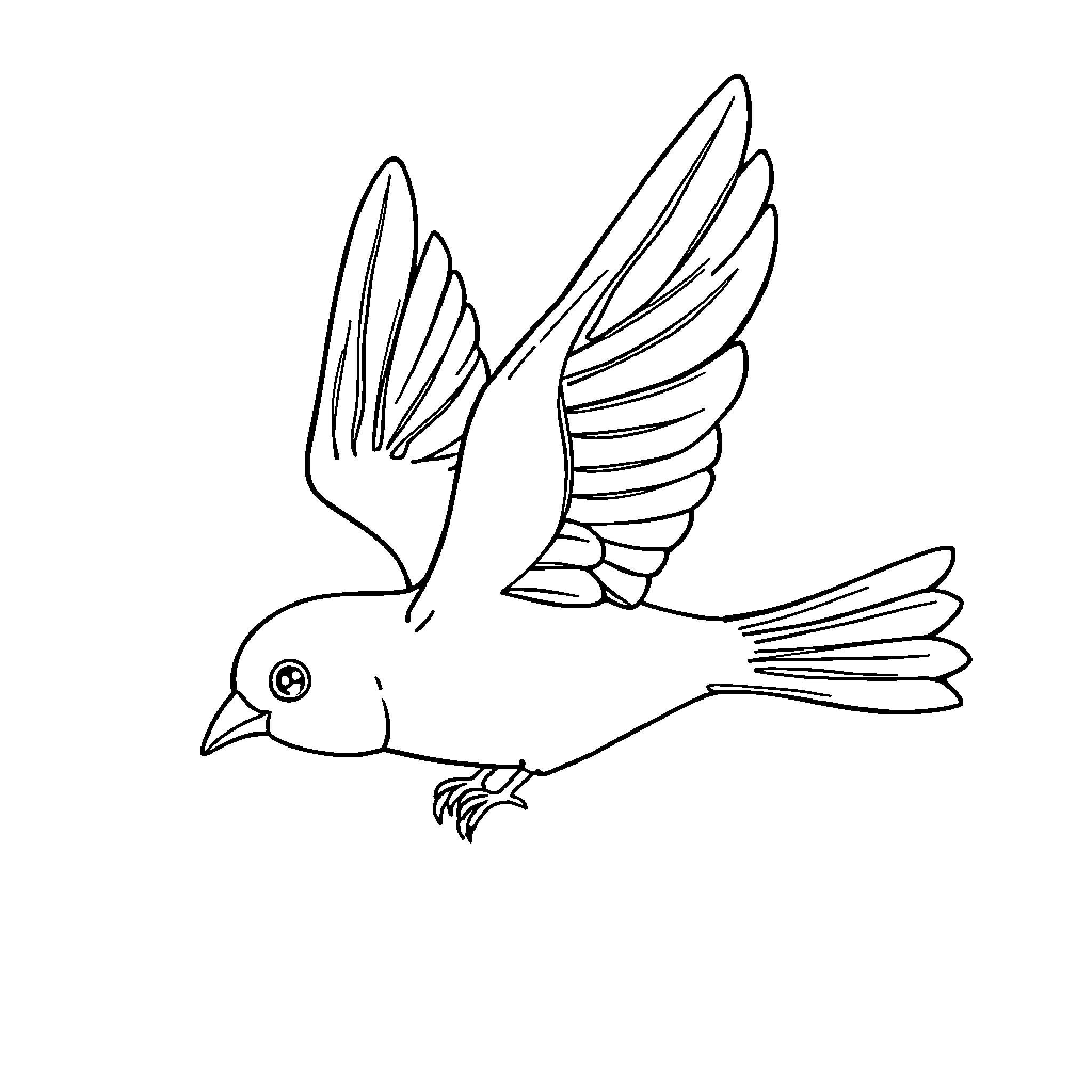 Toy Bird in Flight with Outstretched Wings Coloring Page (free black-and-white line drawing printable PDF for all, from beginners to advanced learners, including children, teens, adults, and seniors)