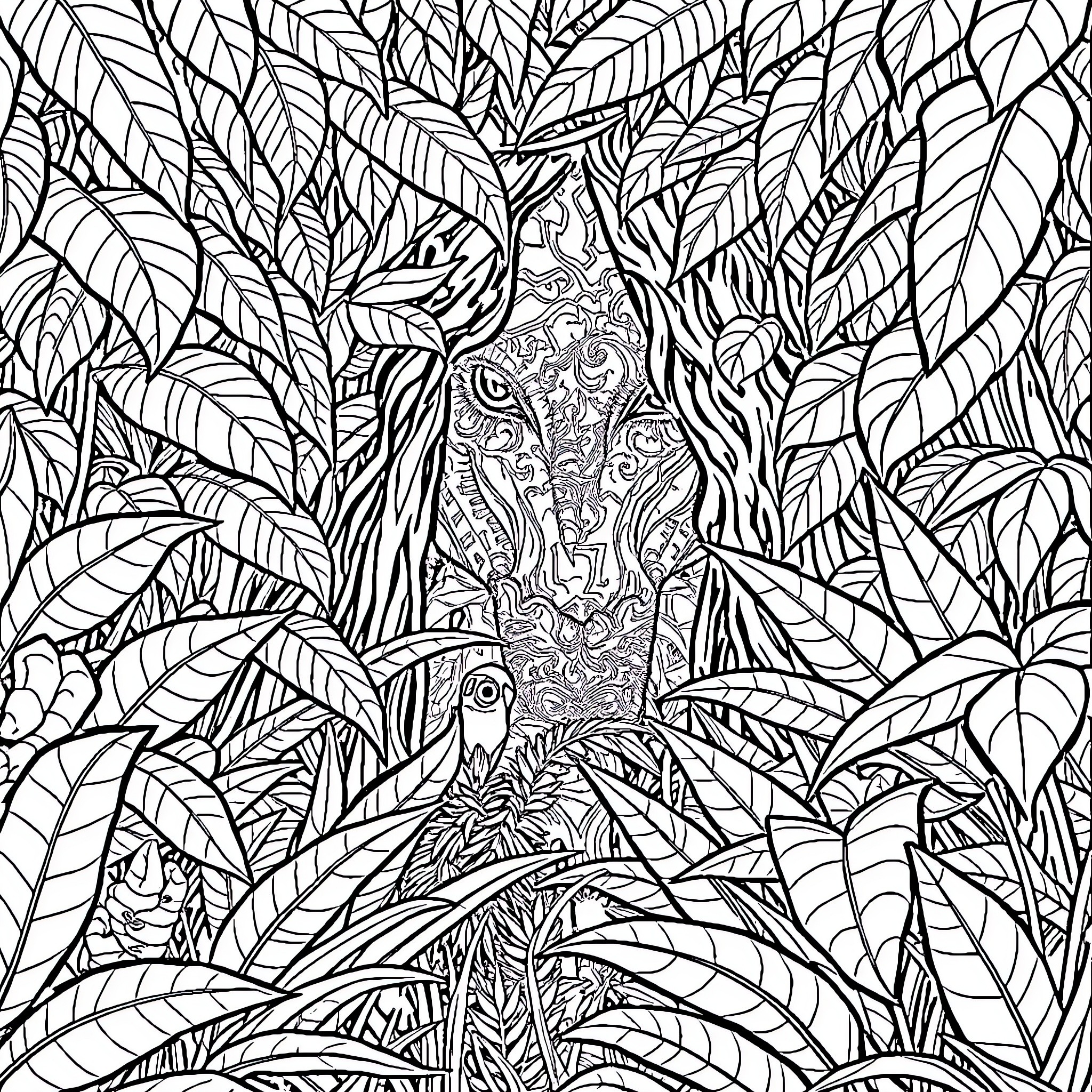 Switch through the lush jungle Coloring Page (free black-and-white line drawing printable PDF for all, from beginners to advanced learners, including children, teens, adults, and seniors)