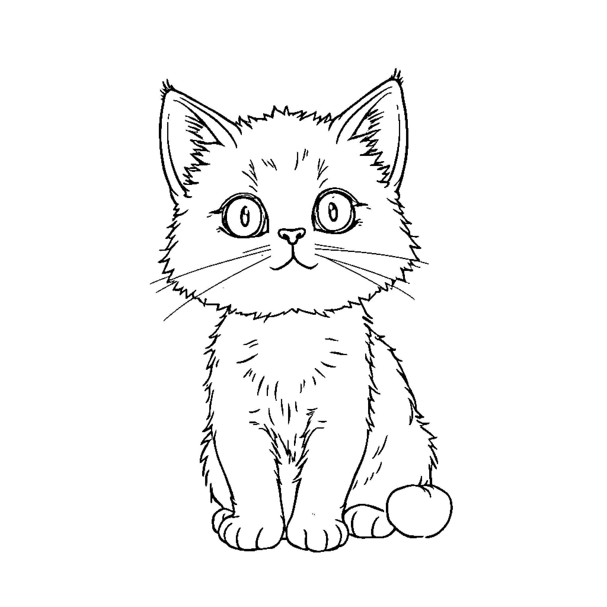 Chat with a Curious Kitten Coloring Page (free black-and-white line drawing printable PDF for all, from beginners to advanced learners, including children, teens, adults, and seniors)