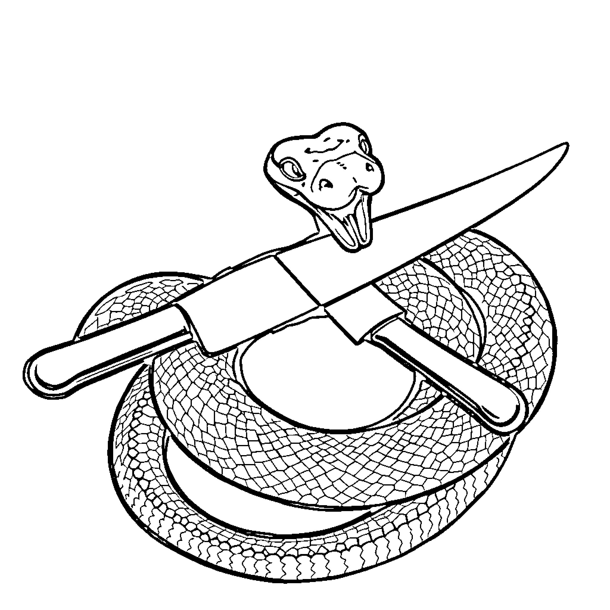 Snake slithering with fishing rod Coloring Page (free black-and-white line drawing printable PDF for all, from beginners to advanced learners, including children, teens, adults, and seniors)
