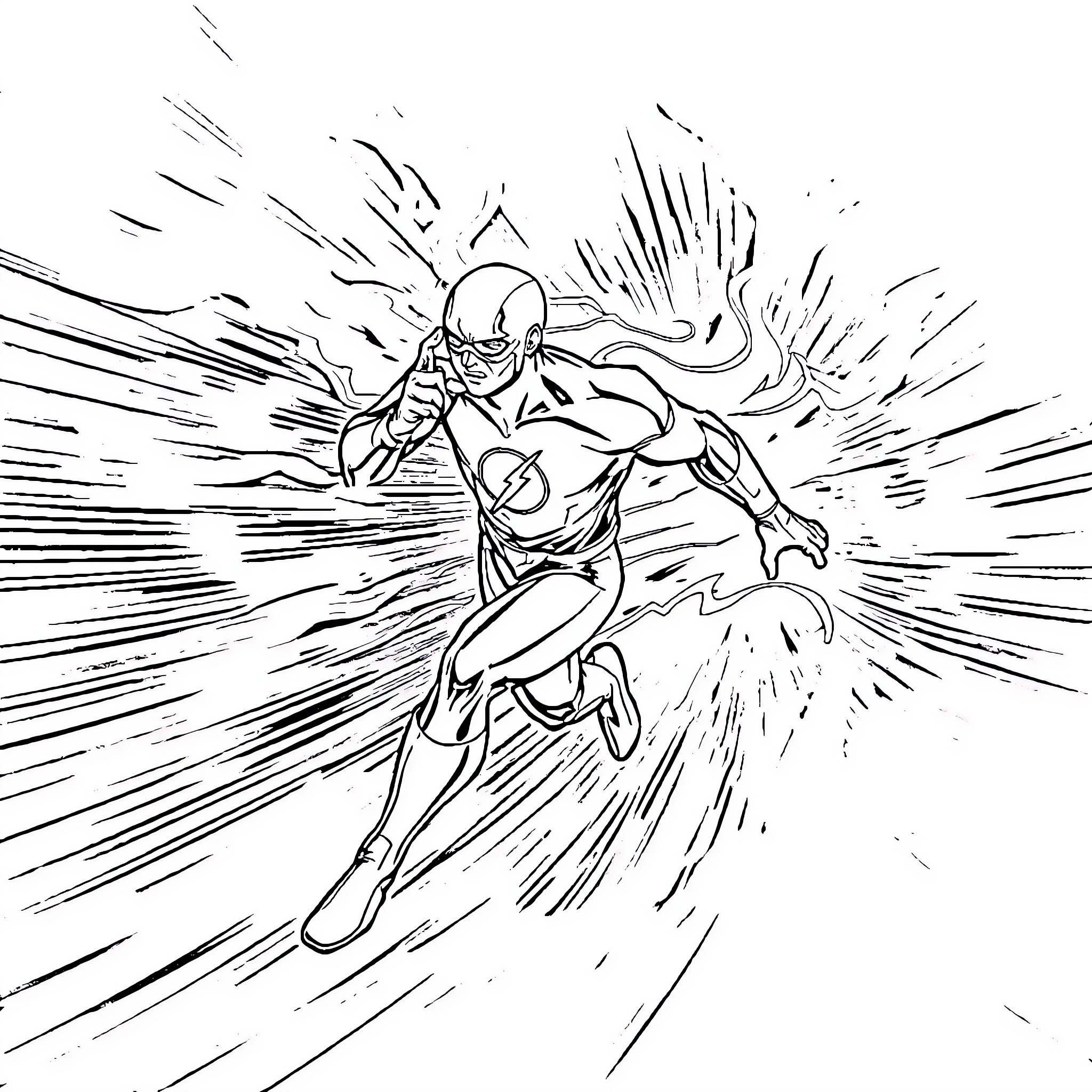 Flash rushing through dynamic action scene Coloring Page (free black-and-white line drawing printable PDF for all, from beginners to advanced learners, including children, teens, adults, and seniors)