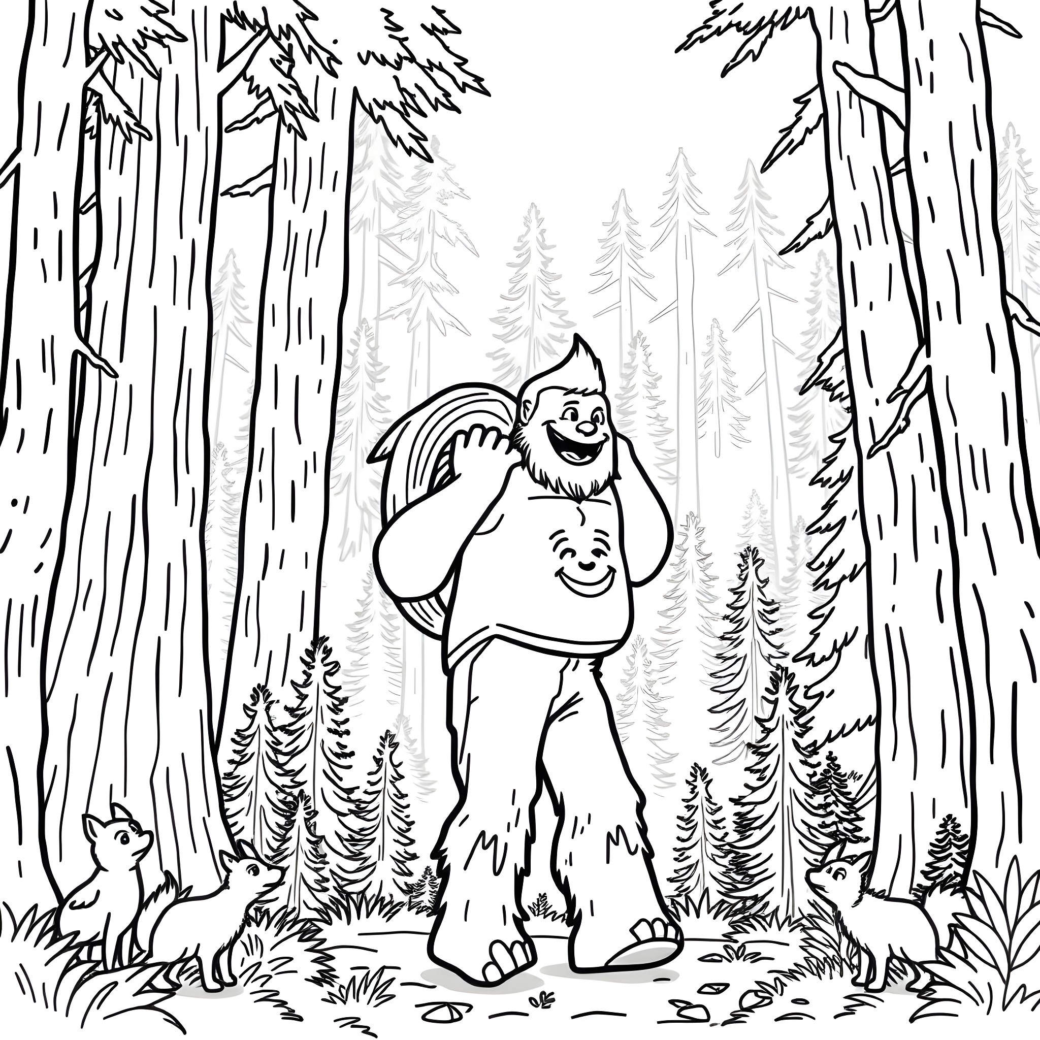 Koolaid Man crashes through the forest Coloring Page (free black-and-white line drawing printable PDF for all, from beginners to advanced learners, including children, teens, adults, and seniors)