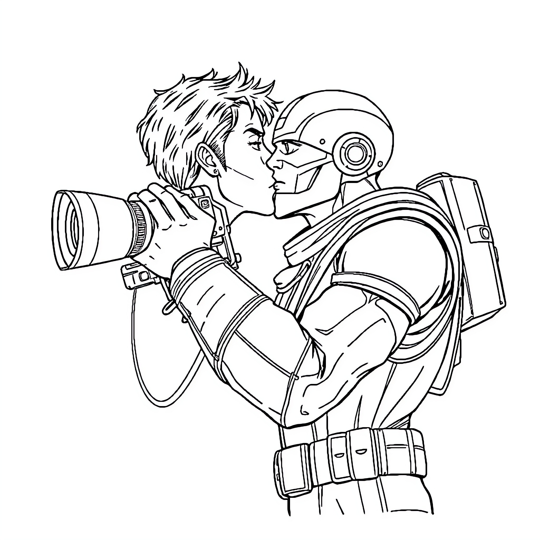 Titan photographer captures the moment Coloring Page (free black-and-white line drawing printable PDF for all, from beginners to advanced learners, including children, teens, adults, and seniors)