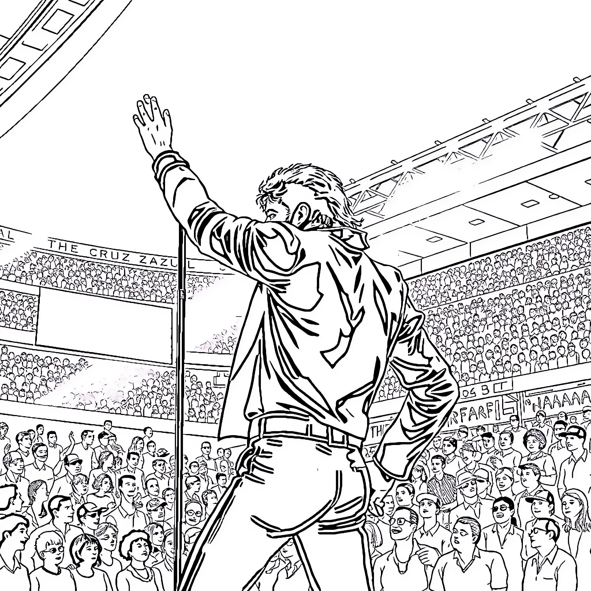 Michael Jackson's electrifying performance on stage Coloring Page (free black-and-white line drawing printable PDF for all, from beginners to advanced learners, including children, teens, adults, and seniors)