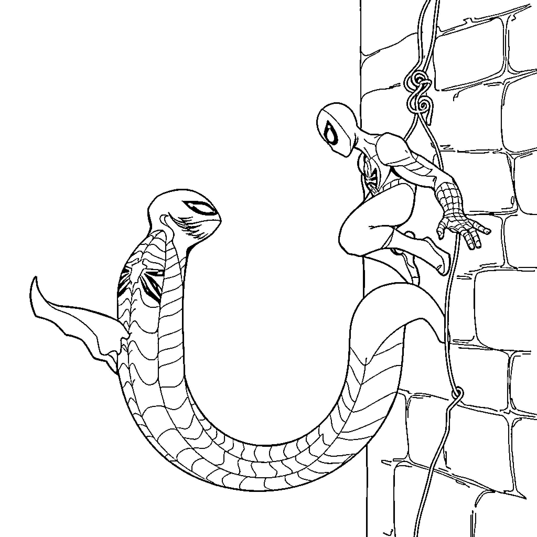 Mermaid sea creature facing a hero climbing a wall Coloring Page (free black-and-white line drawing printable PDF for all, from beginners to advanced learners, including children, teens, adults, and seniors)