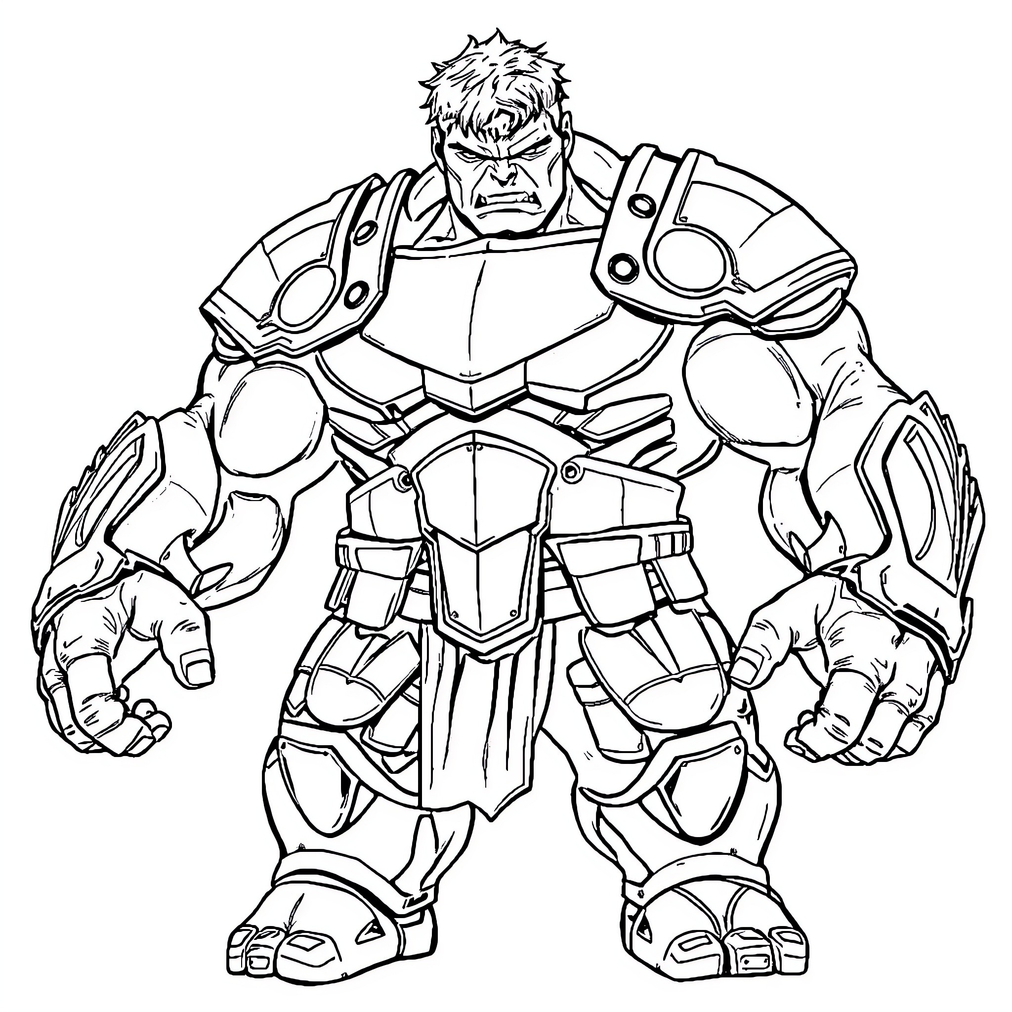 Hulk Heroic Warrior in Powerful Armor Coloring Page (free black-and-white line drawing printable PDF for all, from beginners to advanced learners, including children, teens, adults, and seniors)