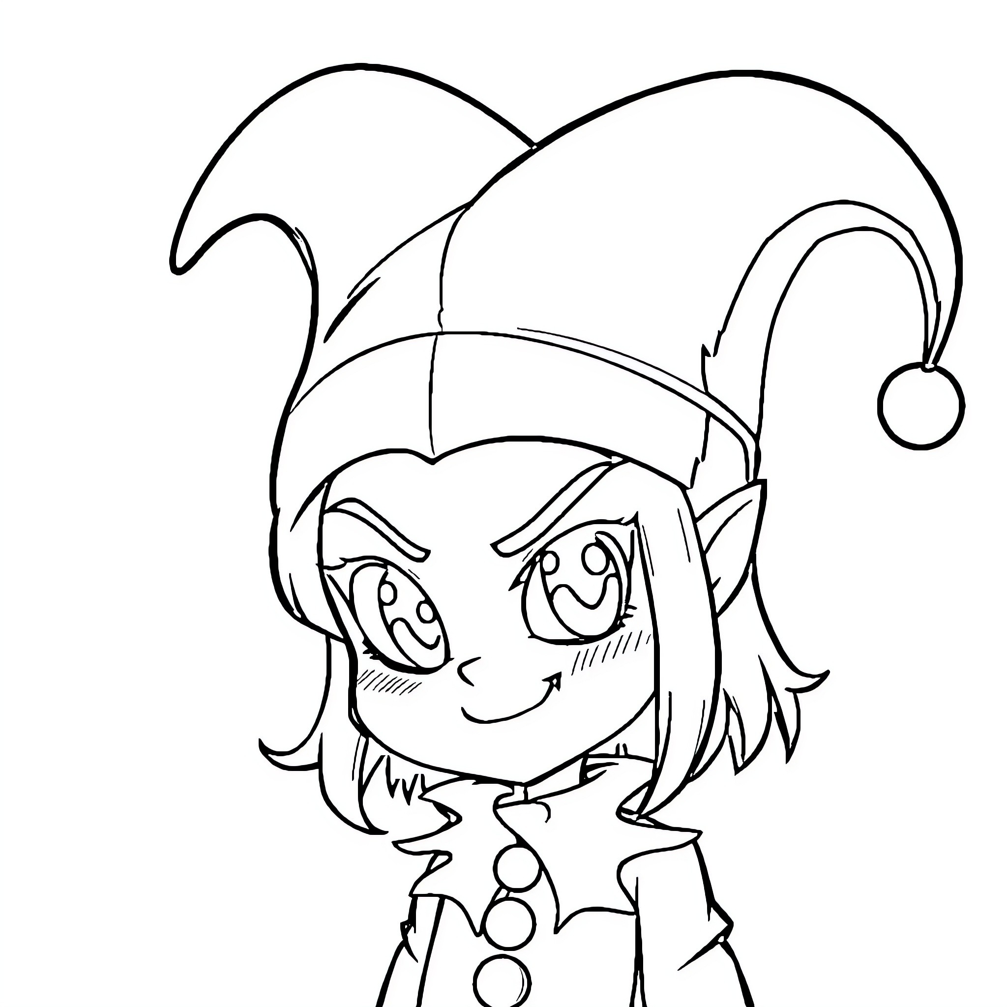 Kuromi showing mischievous expression in cartoon style Coloring Page (free black-and-white line drawing printable PDF for all, from beginners to advanced learners, including children, teens, adults, and seniors)