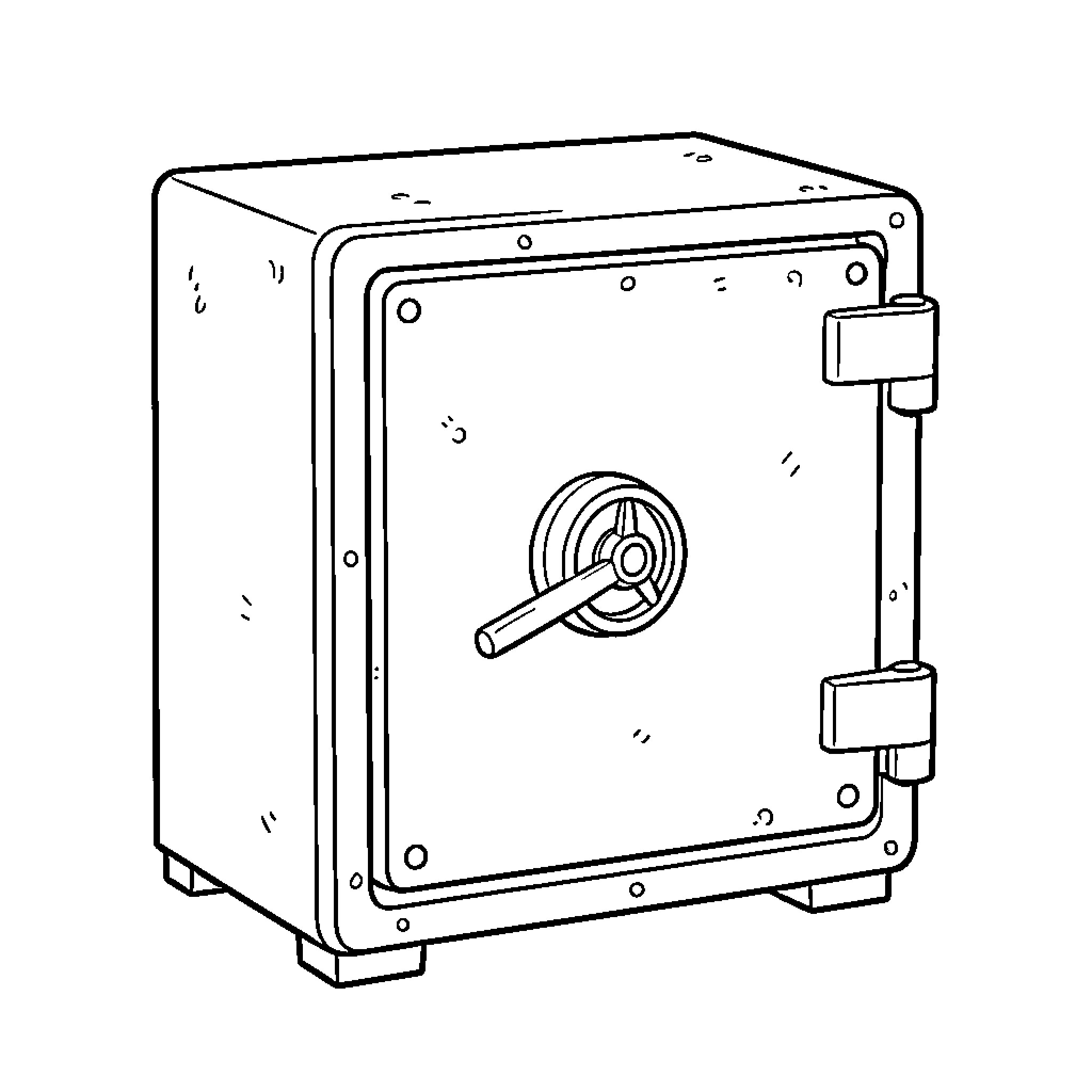 Safe storage box with a rotating combination handle Coloring Page (free black-and-white line drawing printable PDF for all, from beginners to advanced learners, including children, teens, adults, and seniors)