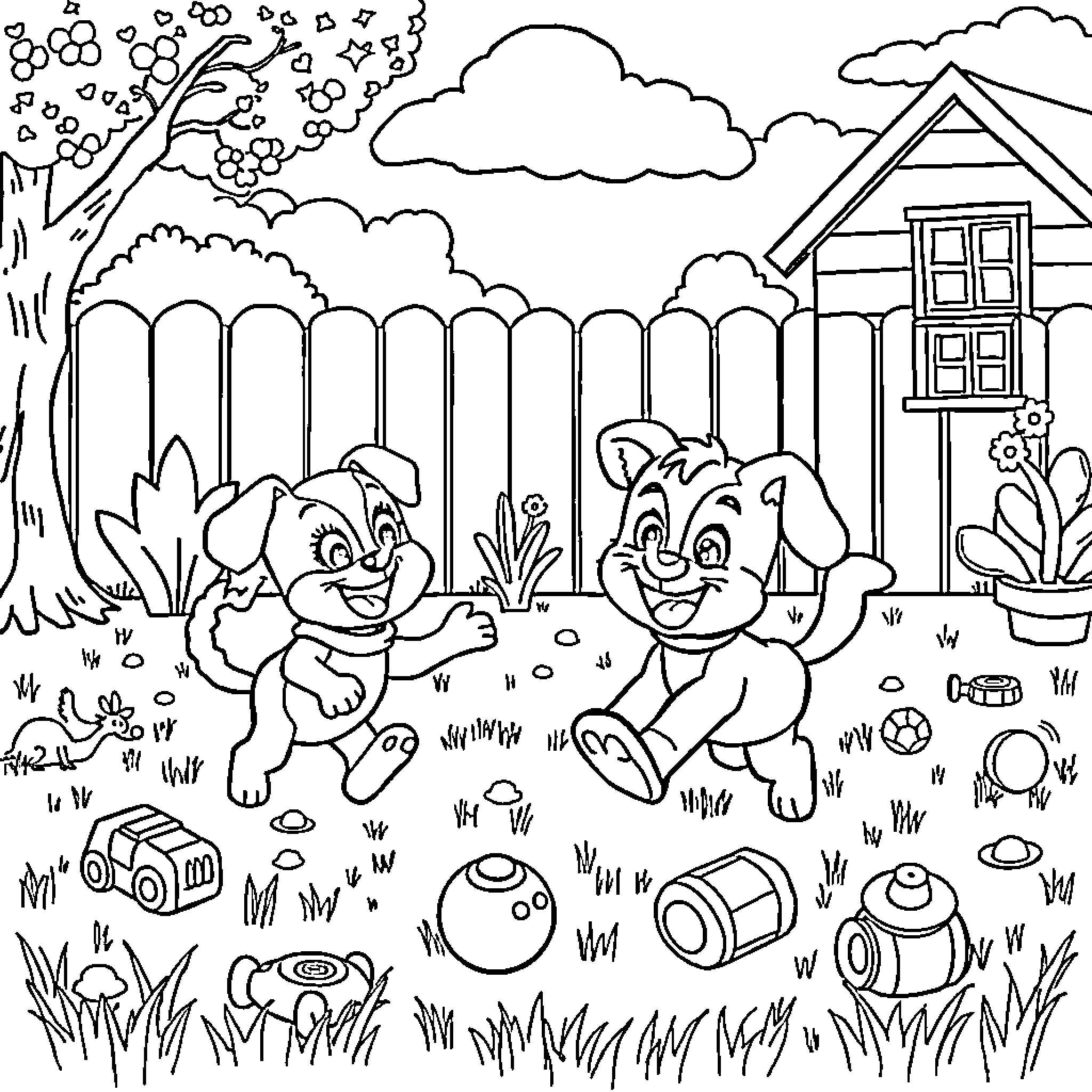 Bluey's Outdoor Adventure with Friends Coloring Page (free black-and-white line drawing printable PDF for all, from beginners to advanced learners, including children, teens, adults, and seniors)