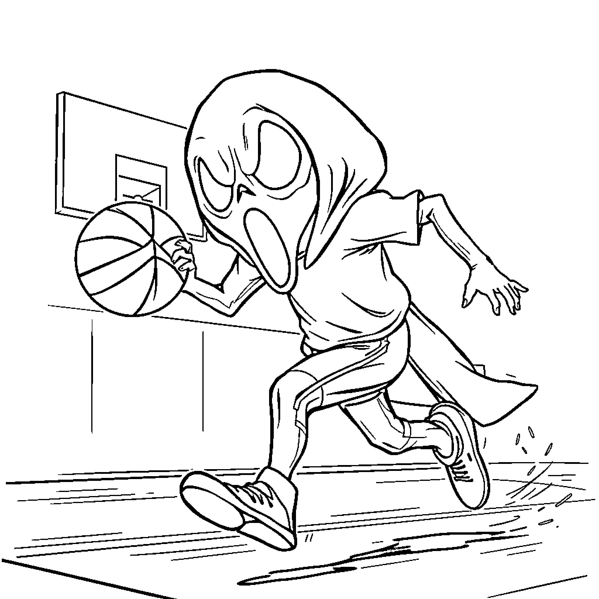 Scream of the Basketball Player Coloring Page (free black-and-white line drawing printable PDF for all, from beginners to advanced learners, including children, teens, adults, and seniors)