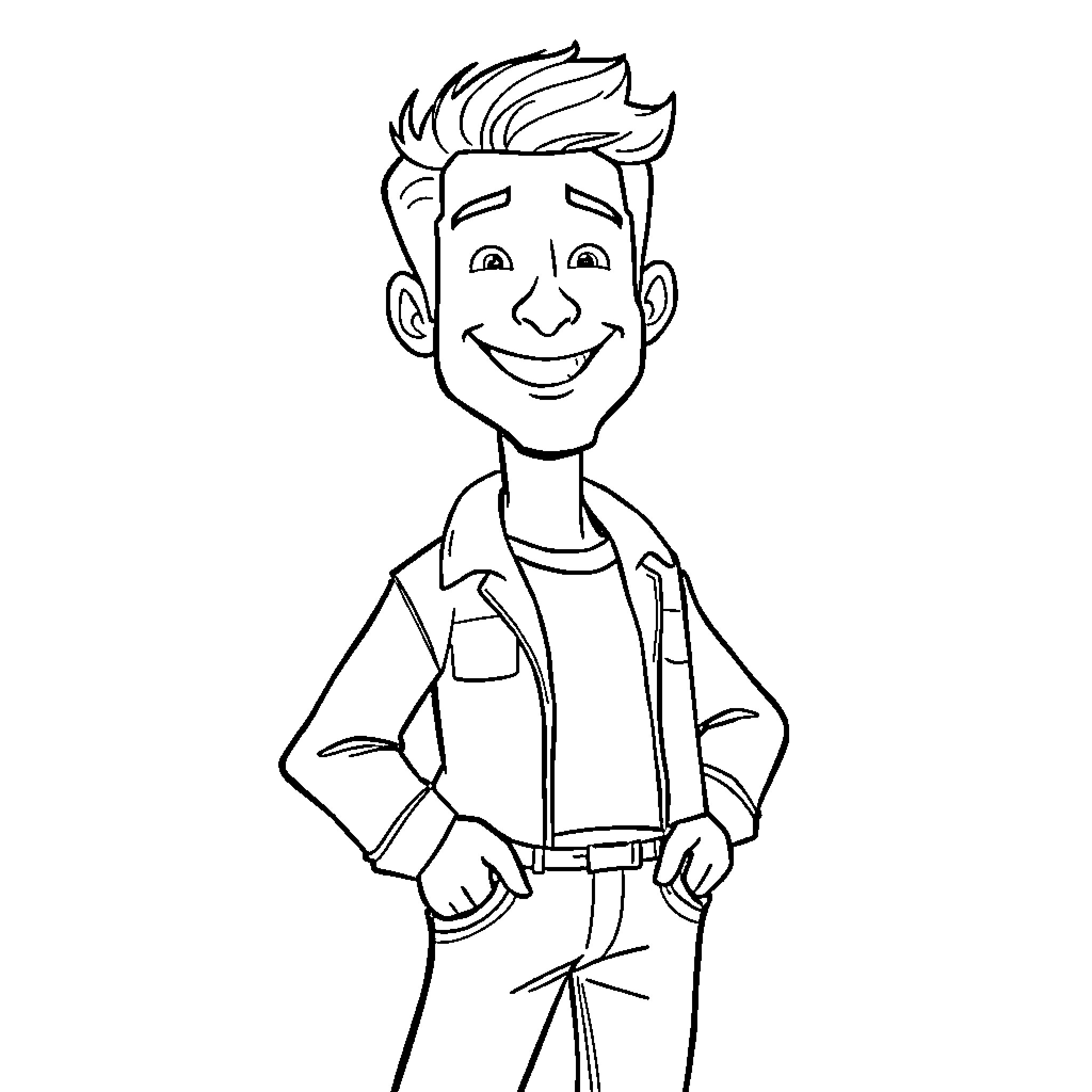 Chase Clark's Cheerful Illustration Coloring Page (free black-and-white line drawing printable PDF for all, from beginners to advanced learners, including children, teens, adults, and seniors)