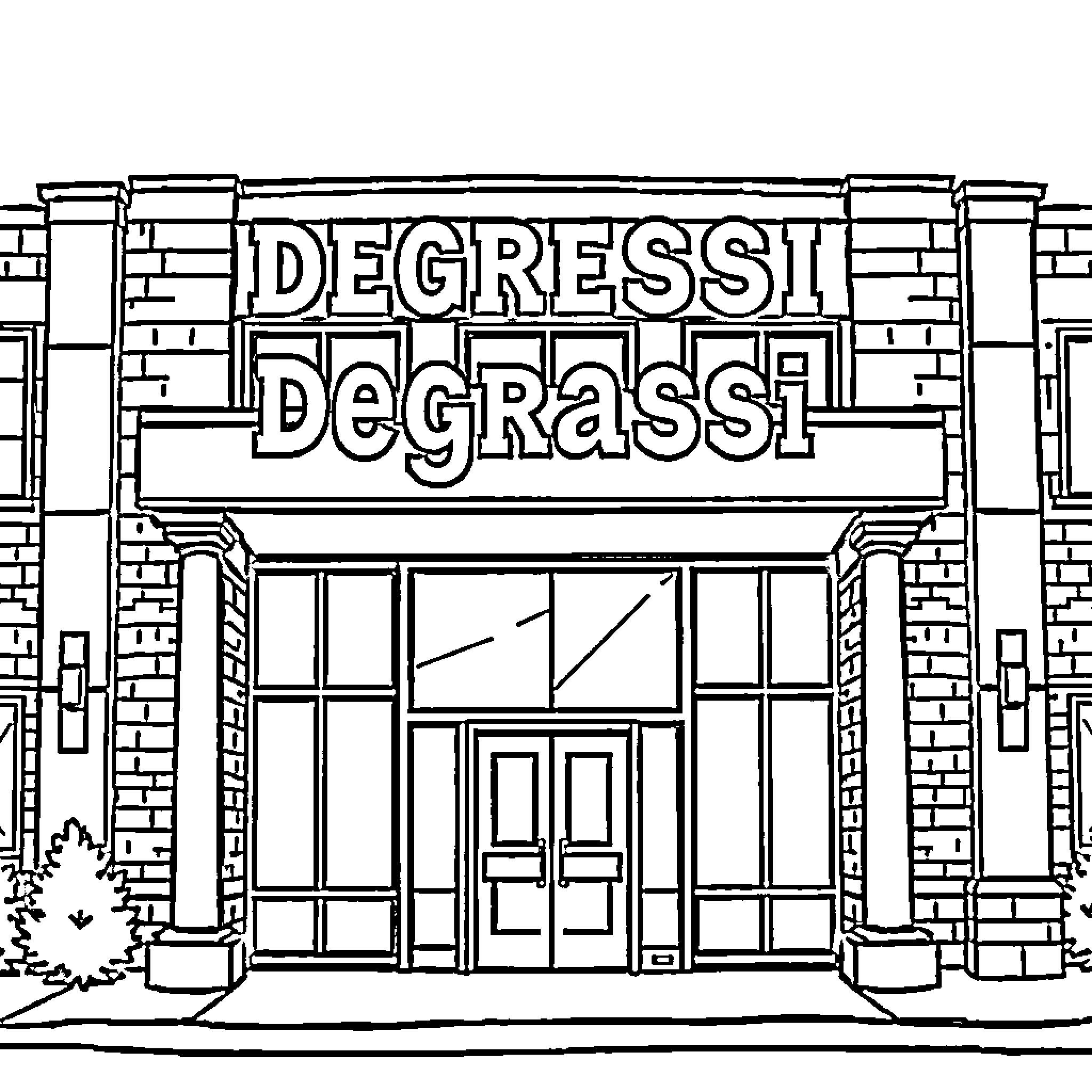 Degrassi High School Building Entrance Coloring Page (free black-and-white line drawing printable PDF for all, from beginners to advanced learners, including children, teens, adults, and seniors)