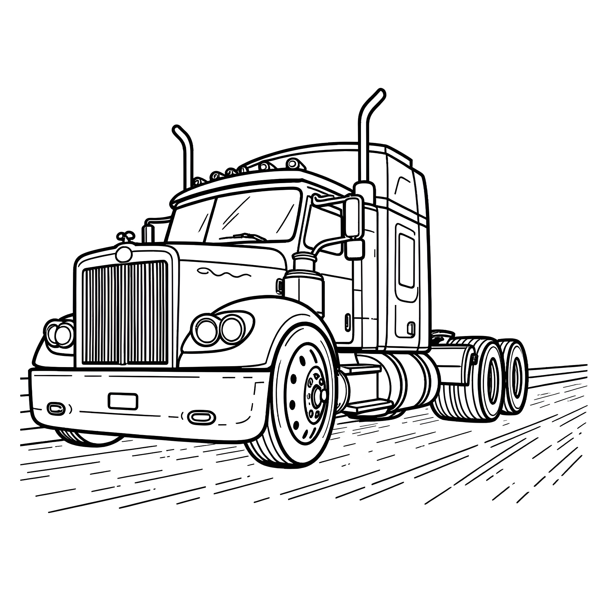 Truck transporting cargo on the highway Coloring Page (free black-and-white line drawing printable PDF for all, from beginners to advanced learners, including children, teens, adults, and seniors)