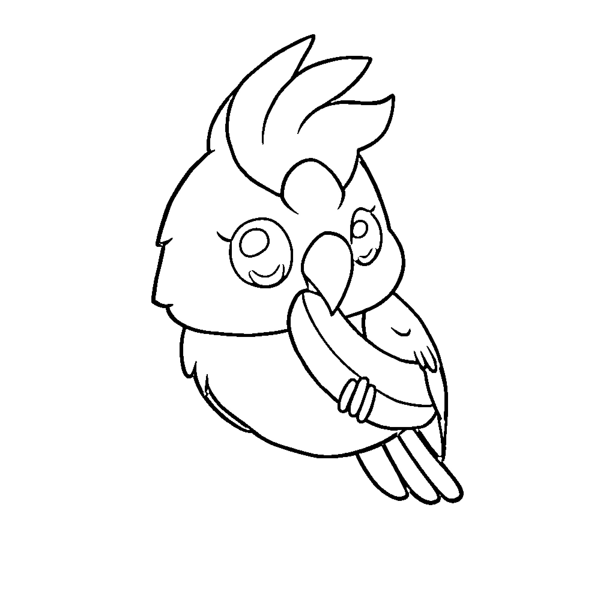 Cockatiel perching and posing playfully Coloring Page (free black-and-white line drawing printable PDF for all, from beginners to advanced learners, including children, teens, adults, and seniors)