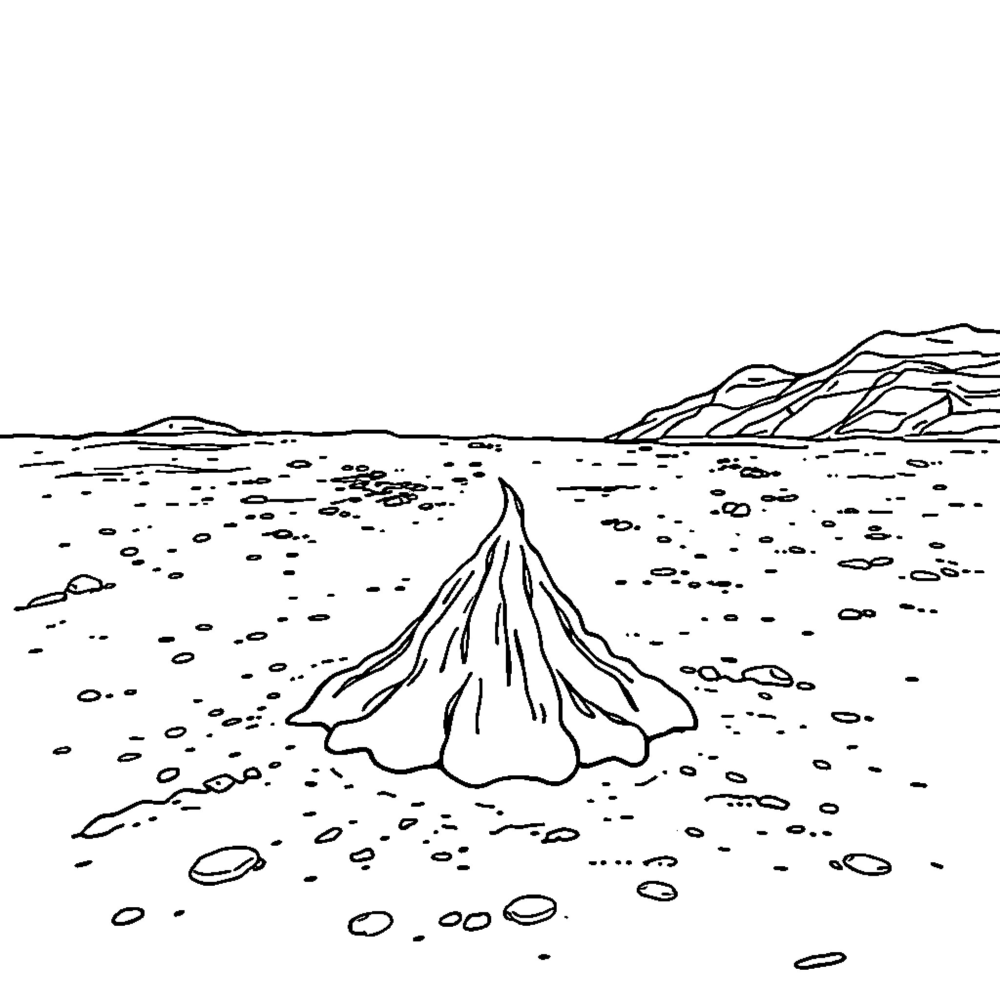 Poo on a desolate landscape Coloring Page (free black-and-white line drawing printable PDF for all, from beginners to advanced learners, including children, teens, adults, and seniors)