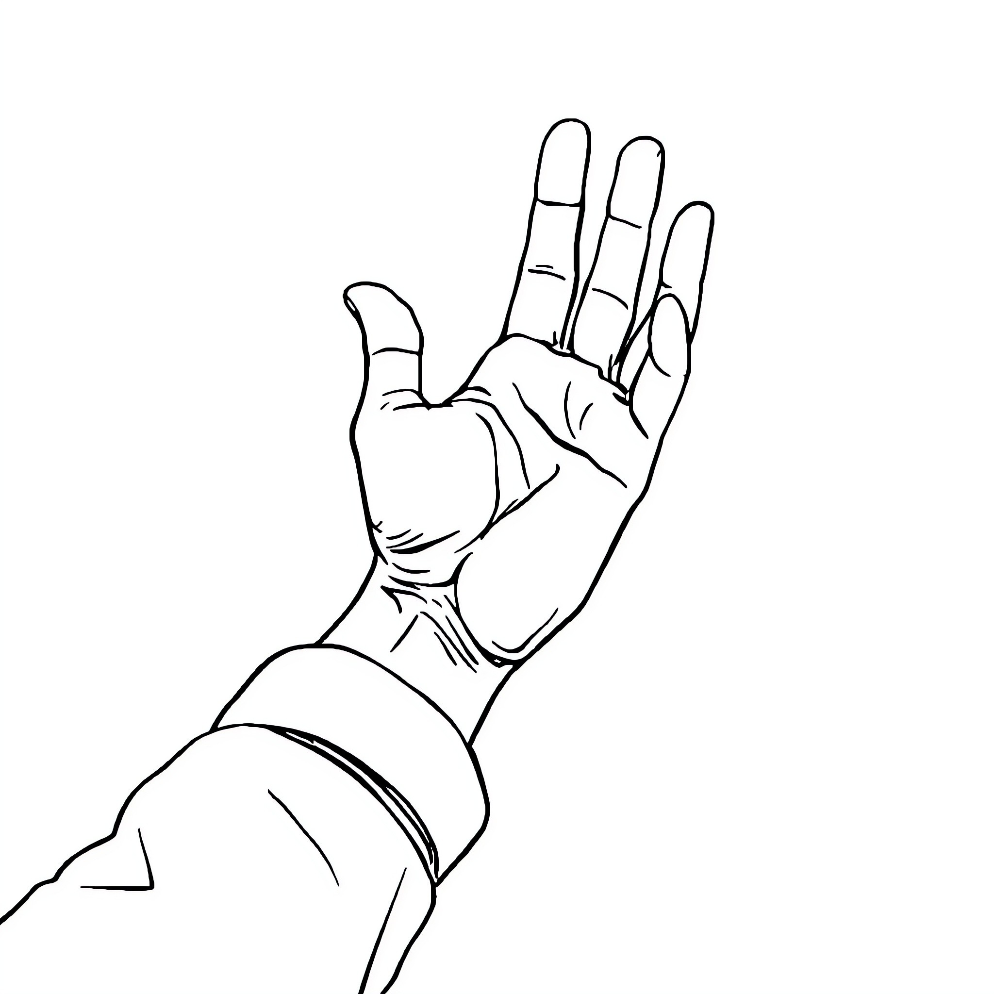 Hand reaching out in gesture Coloring Page (free black-and-white line drawing printable PDF for all, from beginners to advanced learners, including children, teens, adults, and seniors)