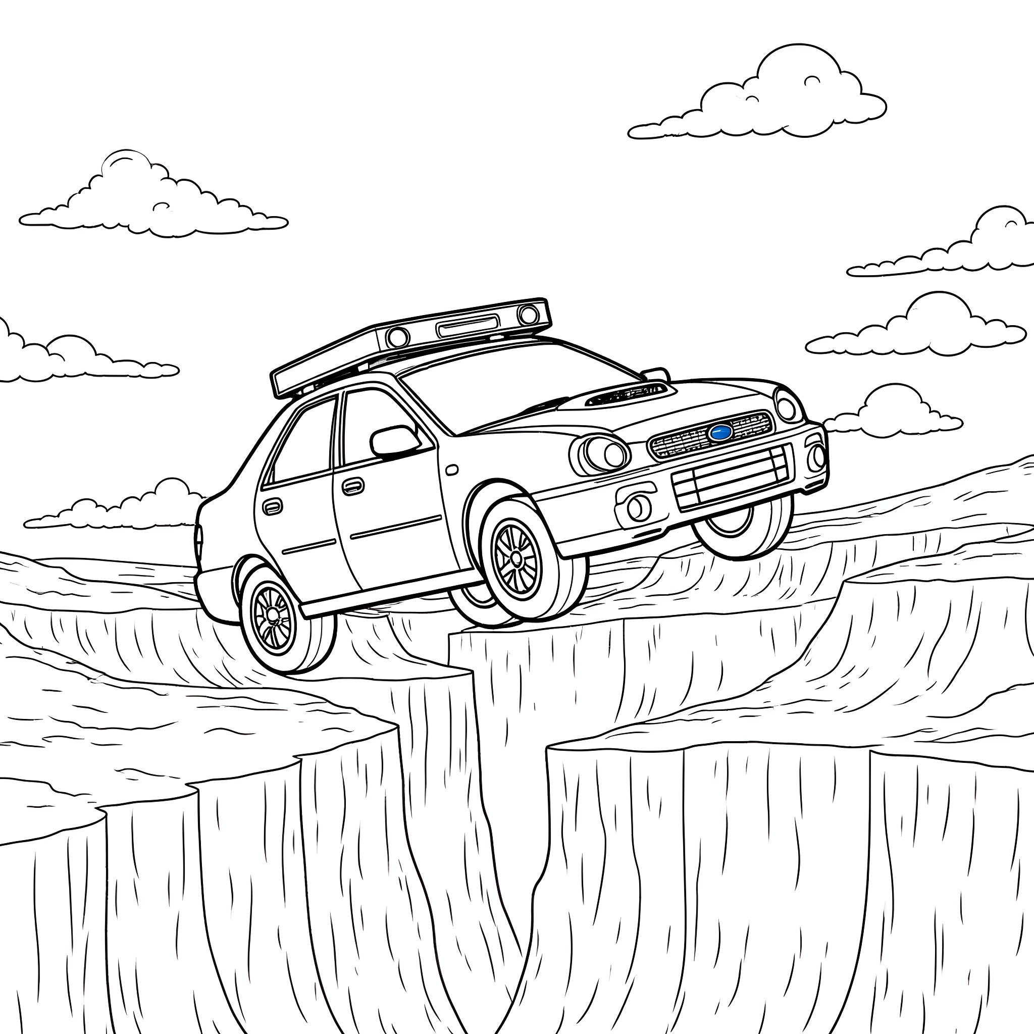 Homer Simpson's off-road adventure in the rugged landscape Coloring Page (free black-and-white line drawing printable PDF for all, from beginners to advanced learners, including children, teens, adults, and seniors)