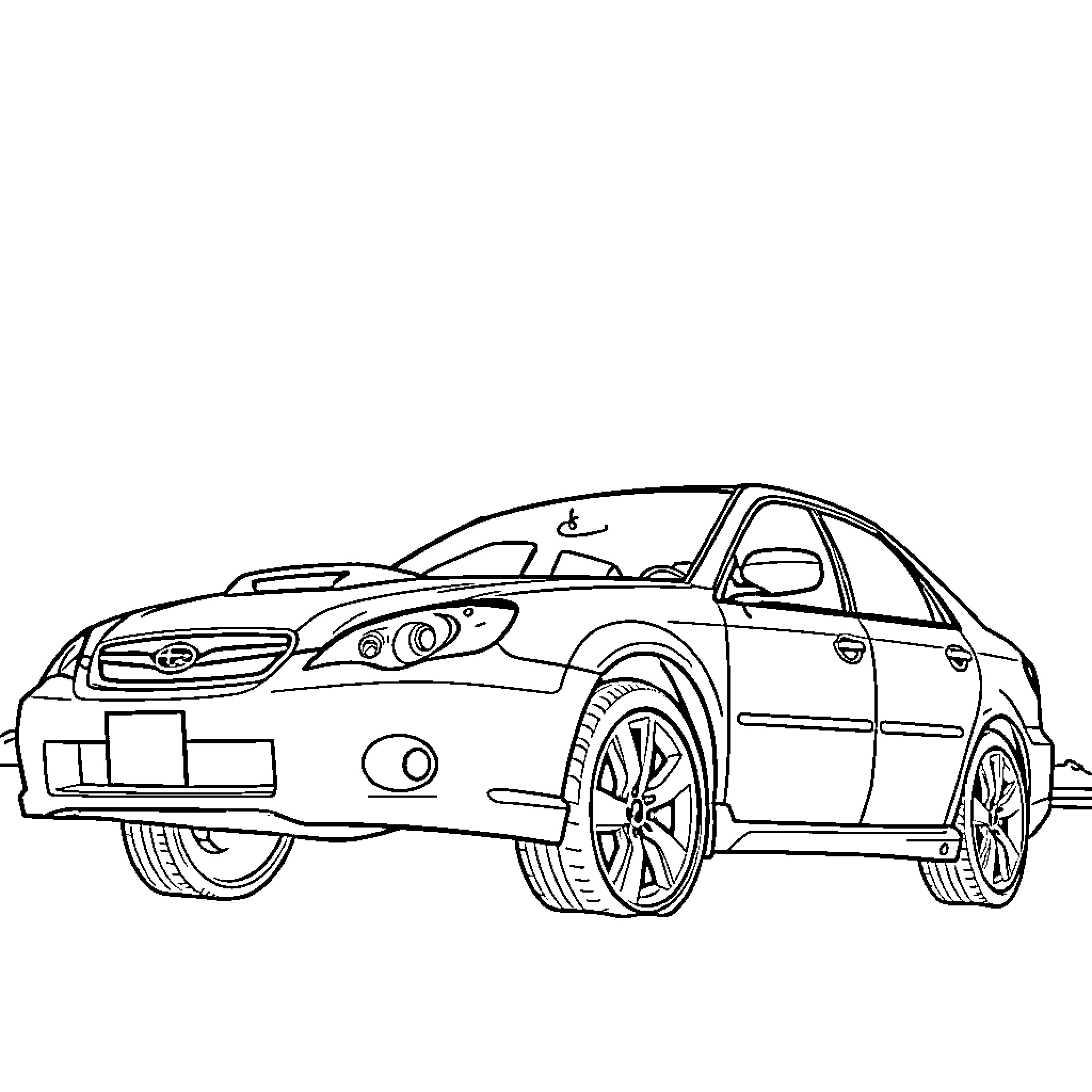 Subaru vehicle driving on the road Coloring Page (free black-and-white line drawing printable PDF for all, from beginners to advanced learners, including children, teens, adults, and seniors)
