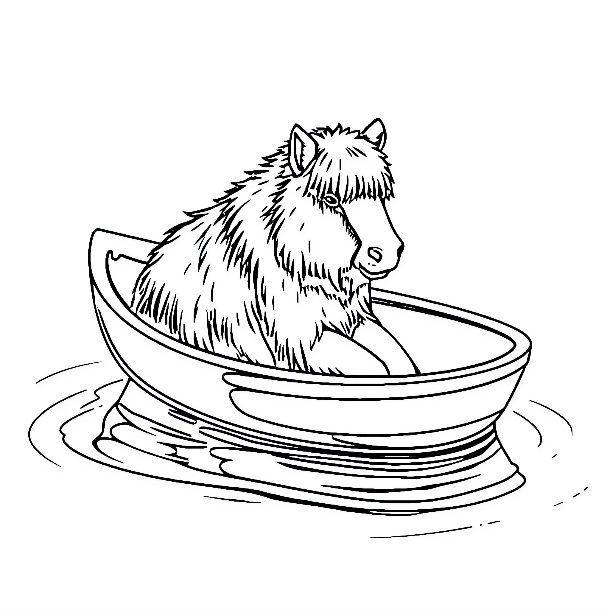 Musk relaxing in a cozy bath Coloring Page (free black-and-white line drawing printable PDF for all, from beginners to advanced learners, including children, teens, adults, and seniors)