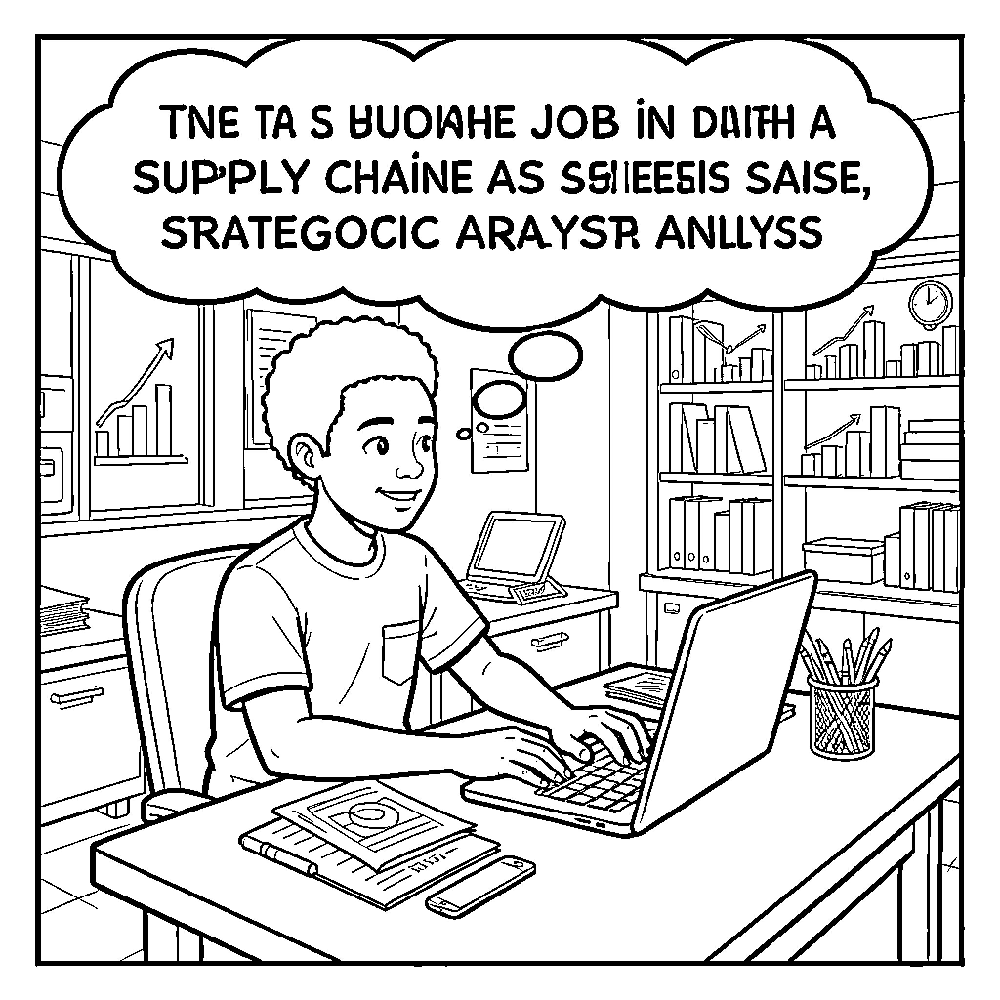 Ghanaian student thinking about professional career goals Coloring Page (free black-and-white line drawing printable PDF for all, from beginners to advanced learners, including children, teens, adults, and seniors)