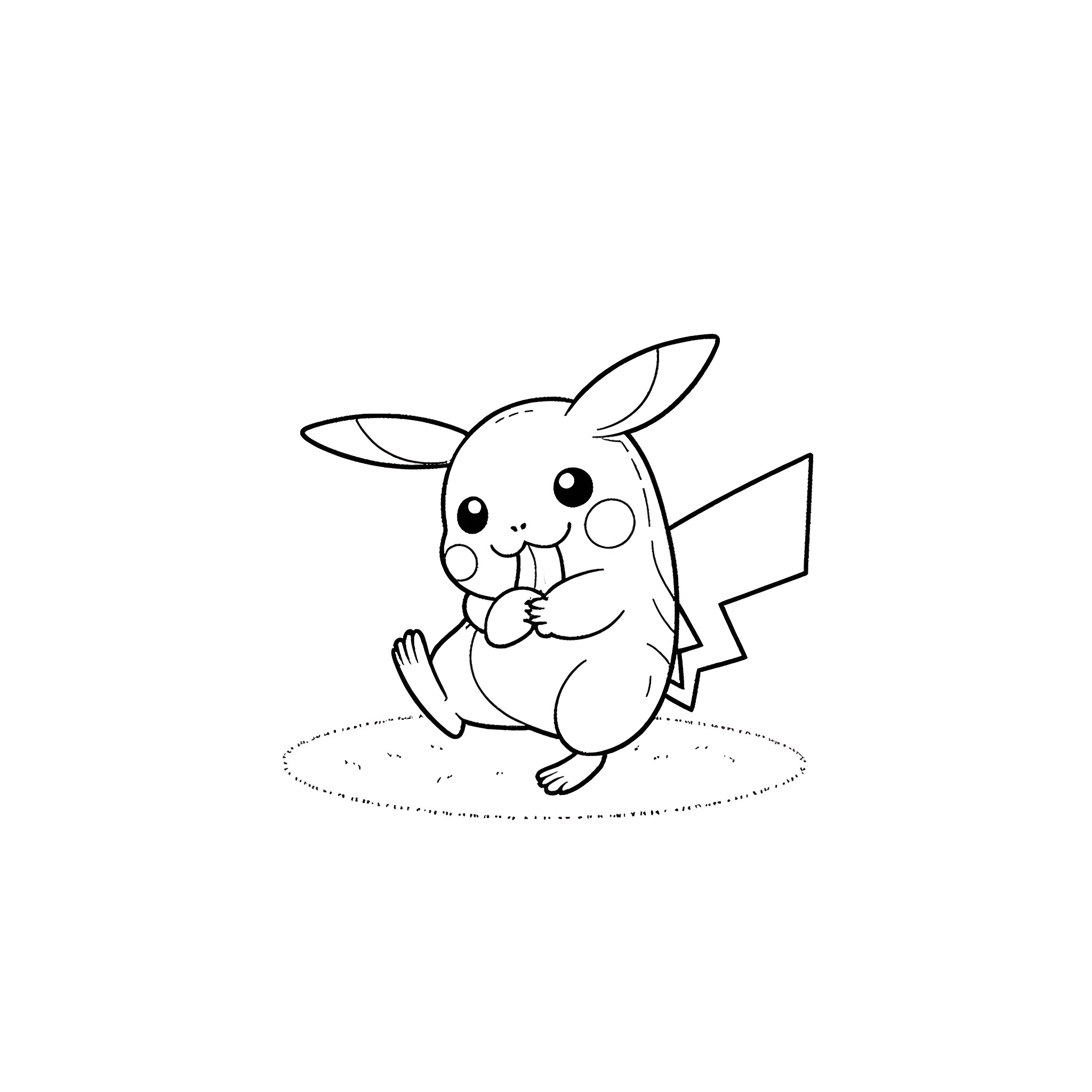 Pikachu happily waving Coloring Page (free black-and-white line drawing printable PDF for all, from beginners to advanced learners, including children, teens, adults, and seniors)